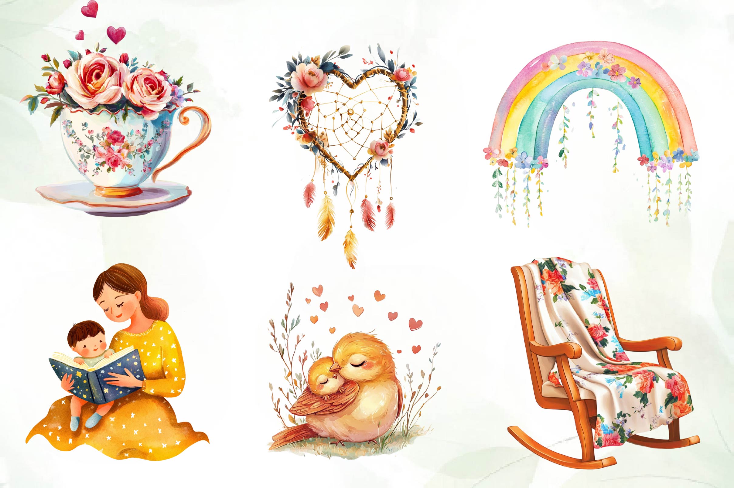 Hand Painted Mothers Day Clipart Bundle