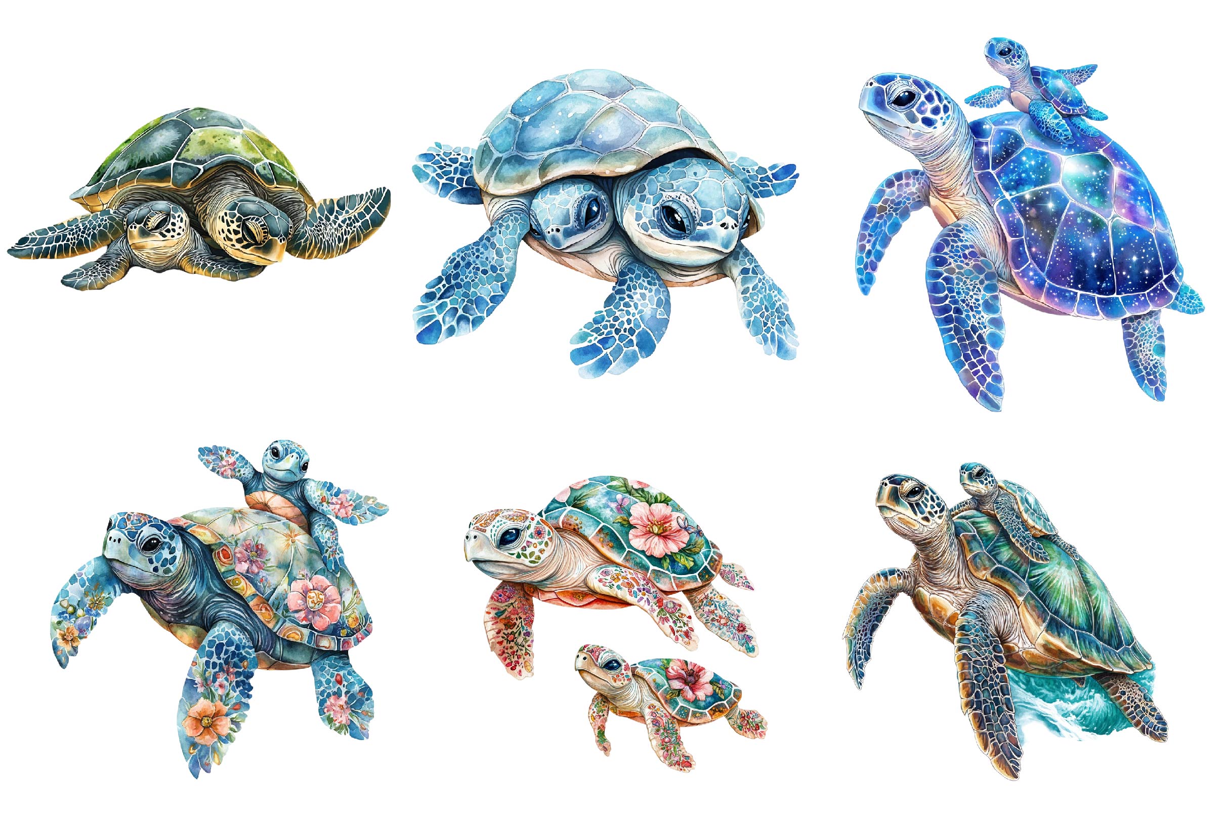 Gem Sea Turtle Mom And Baby Clipart Bundle 1
