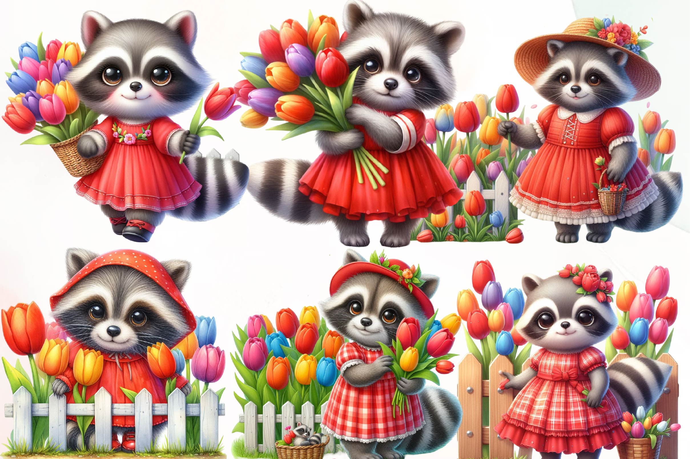Spring Raccoon Clipart Bundle