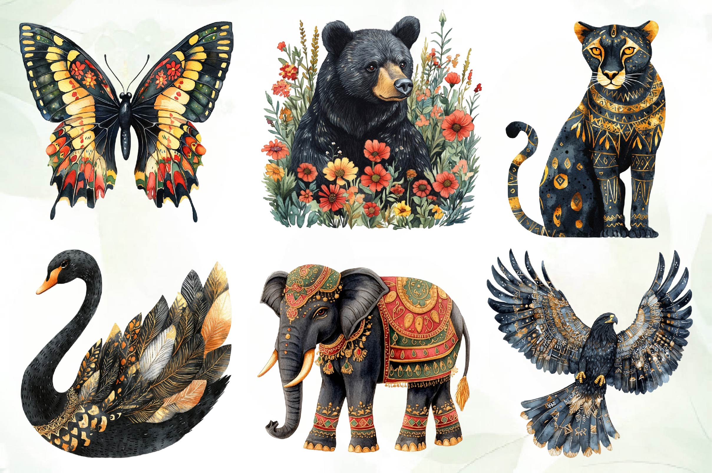 Black Month Animals Clipart Bundle 1