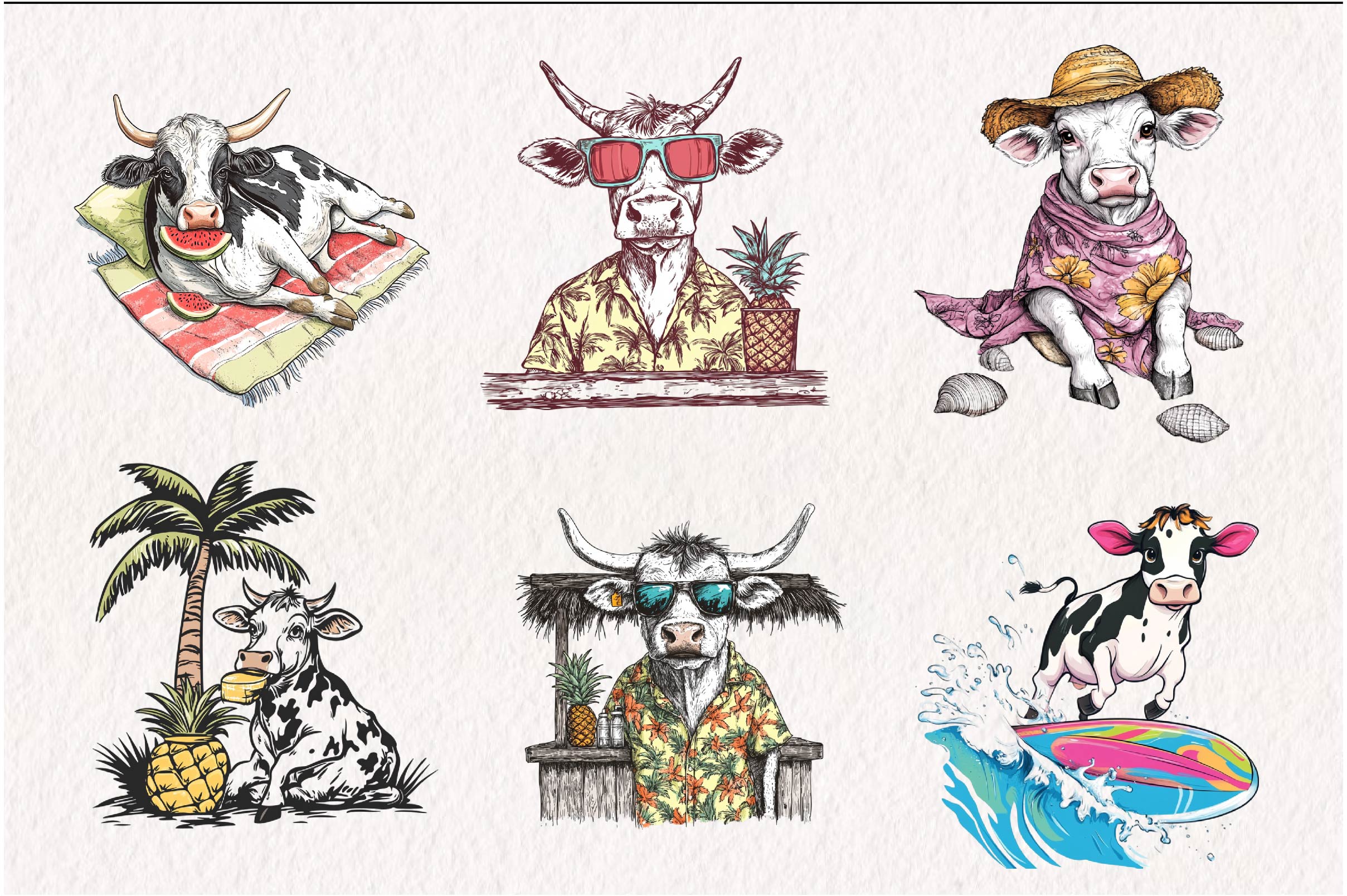 Summer Hawaii Cow Clipart Bundle