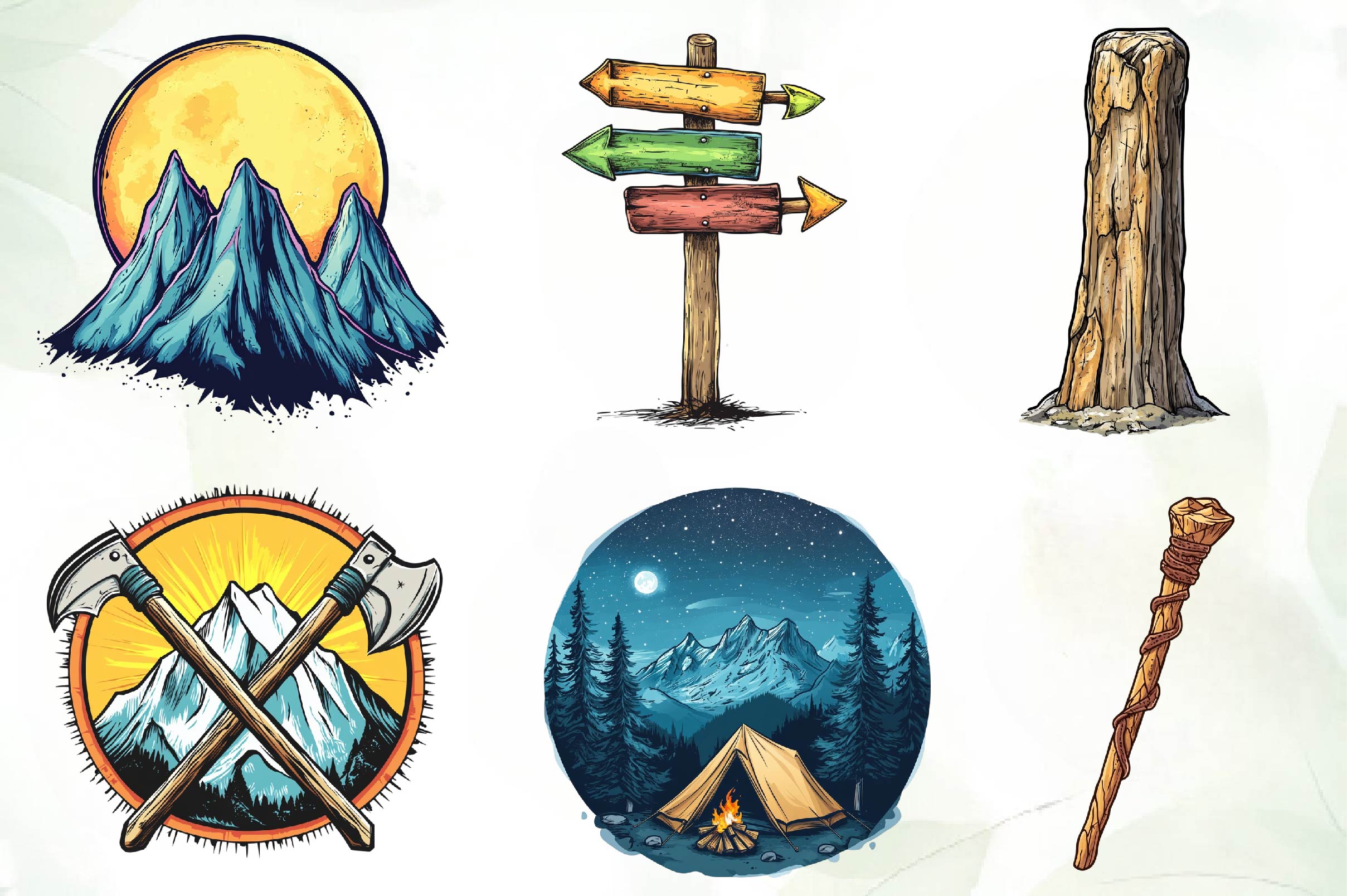 Vintage Mountain Adventure Clipart Bundle