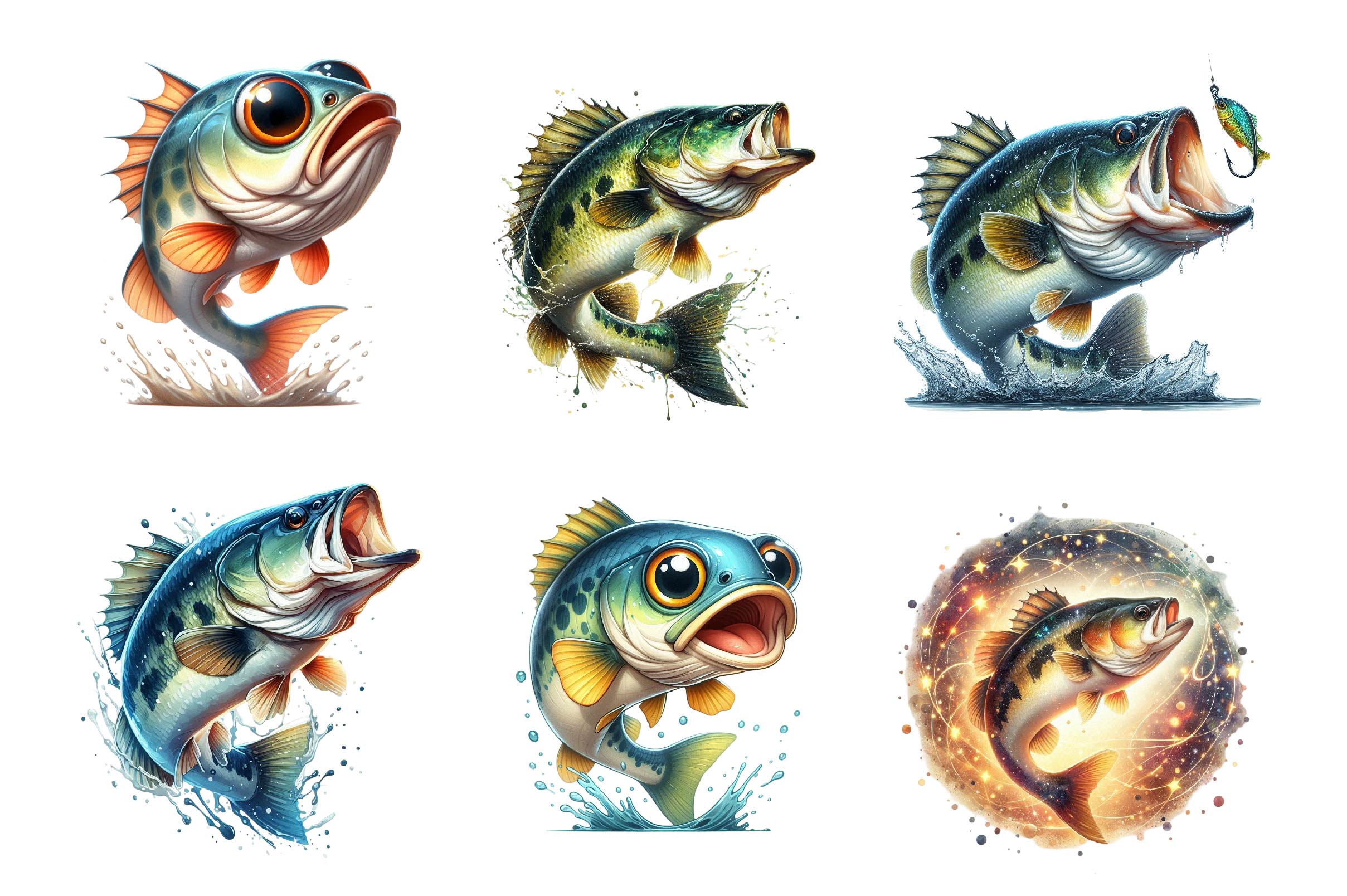 Jumping Bass Fish Clipart Bundle