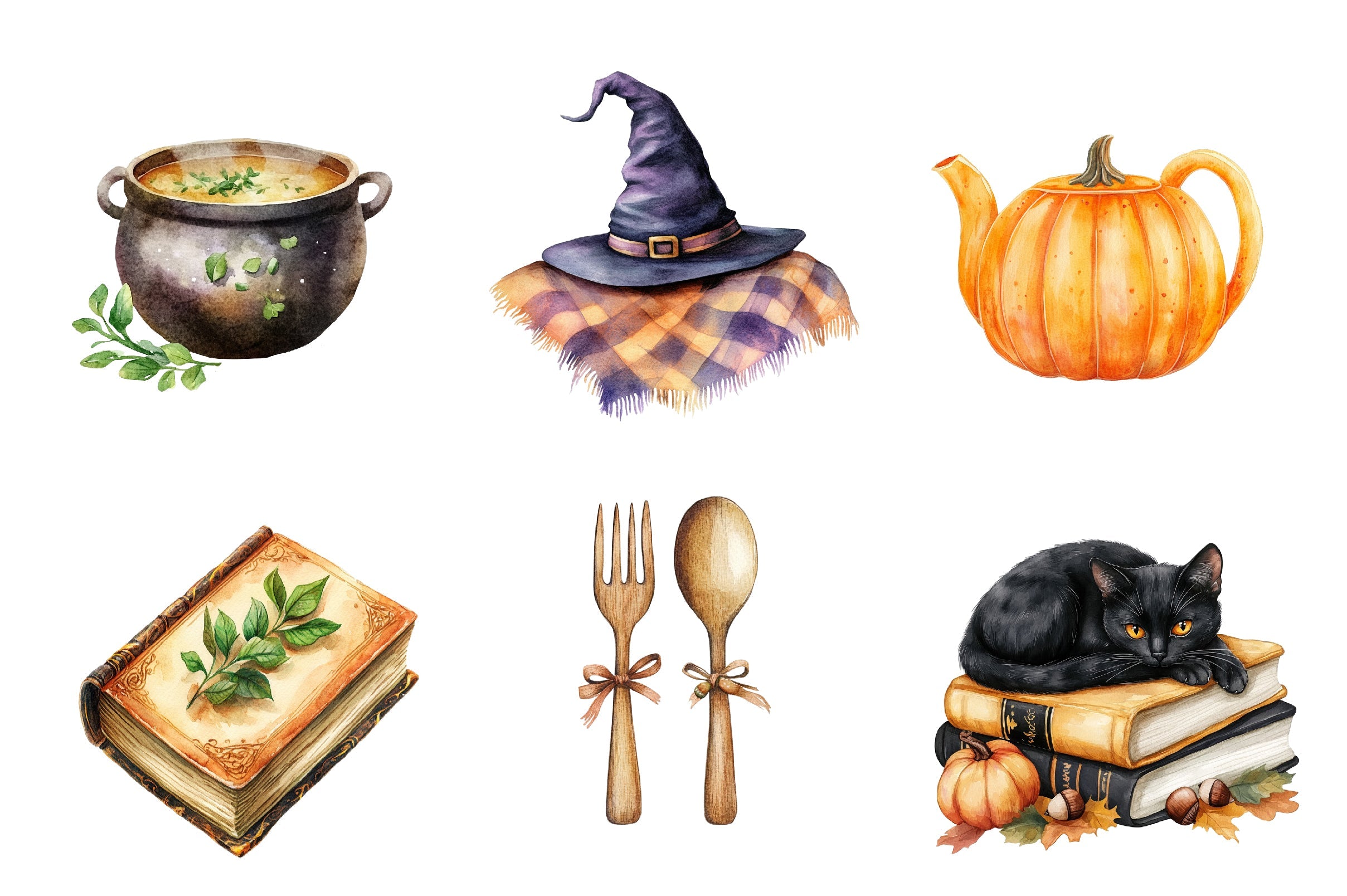 Witch Autumn Picnic Set Clipart Bundle