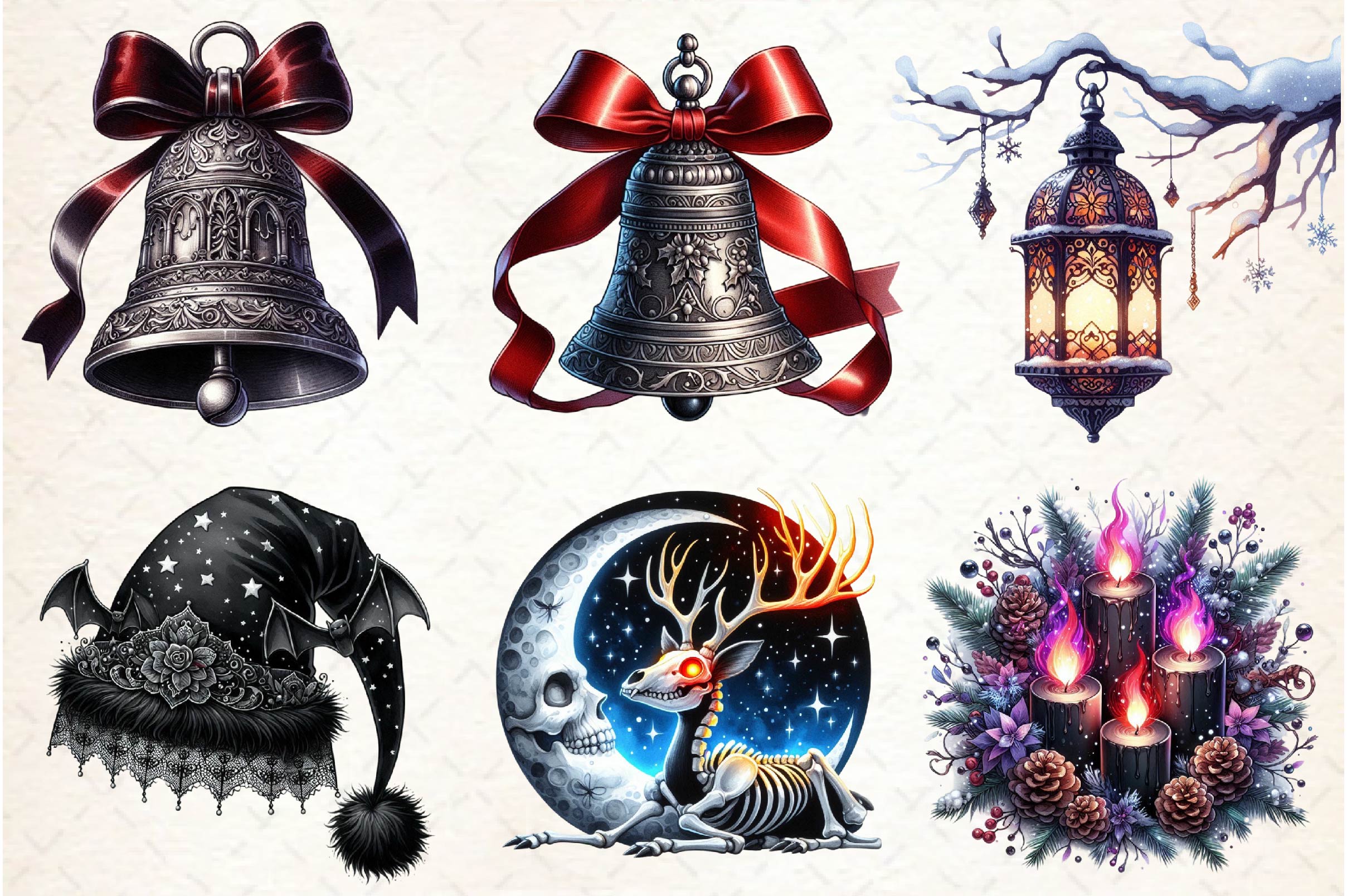 Mystical Gothic Christmas Clipart Bundle