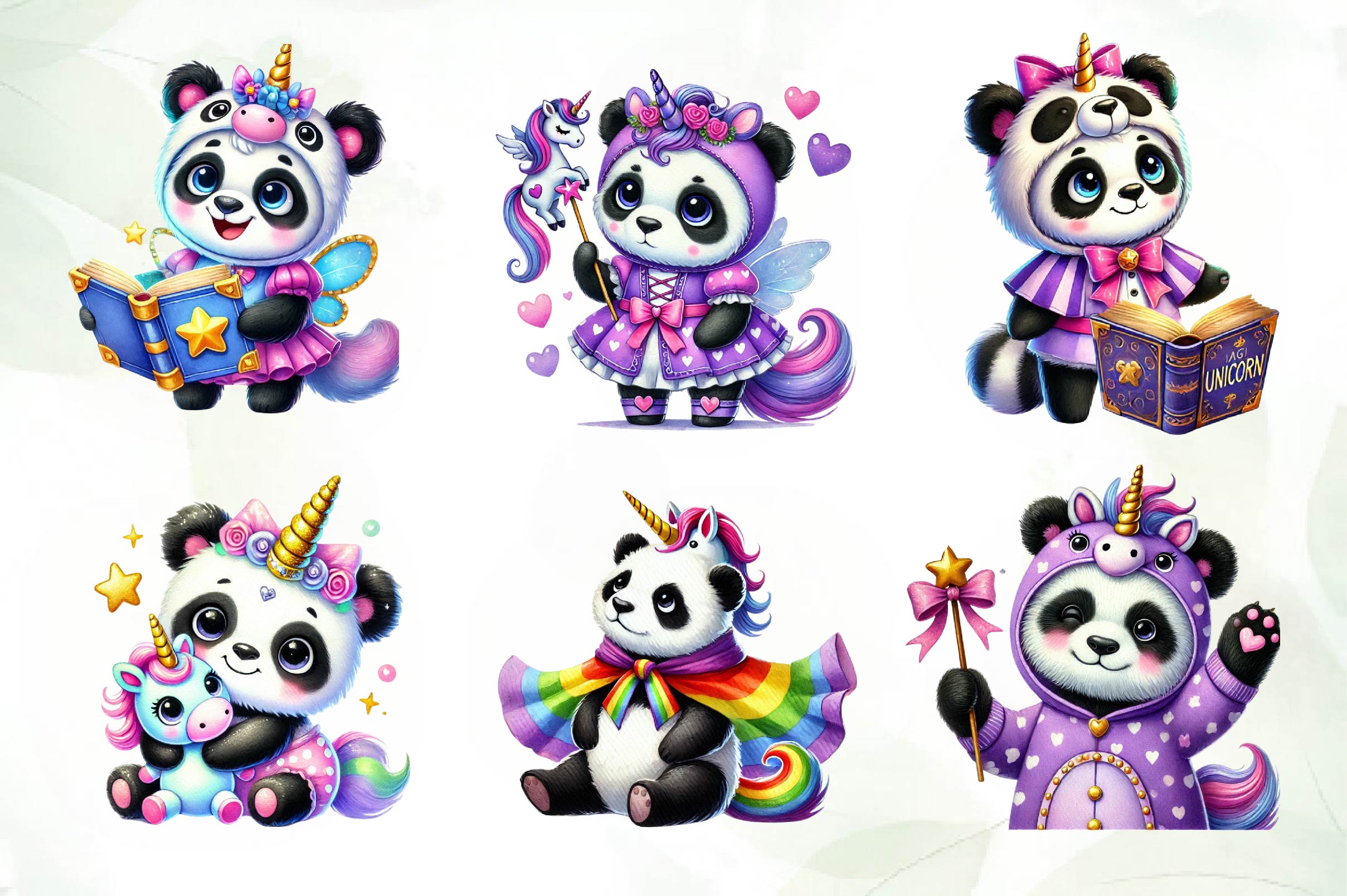 Unicorn Cute Panda Clipart Bundle