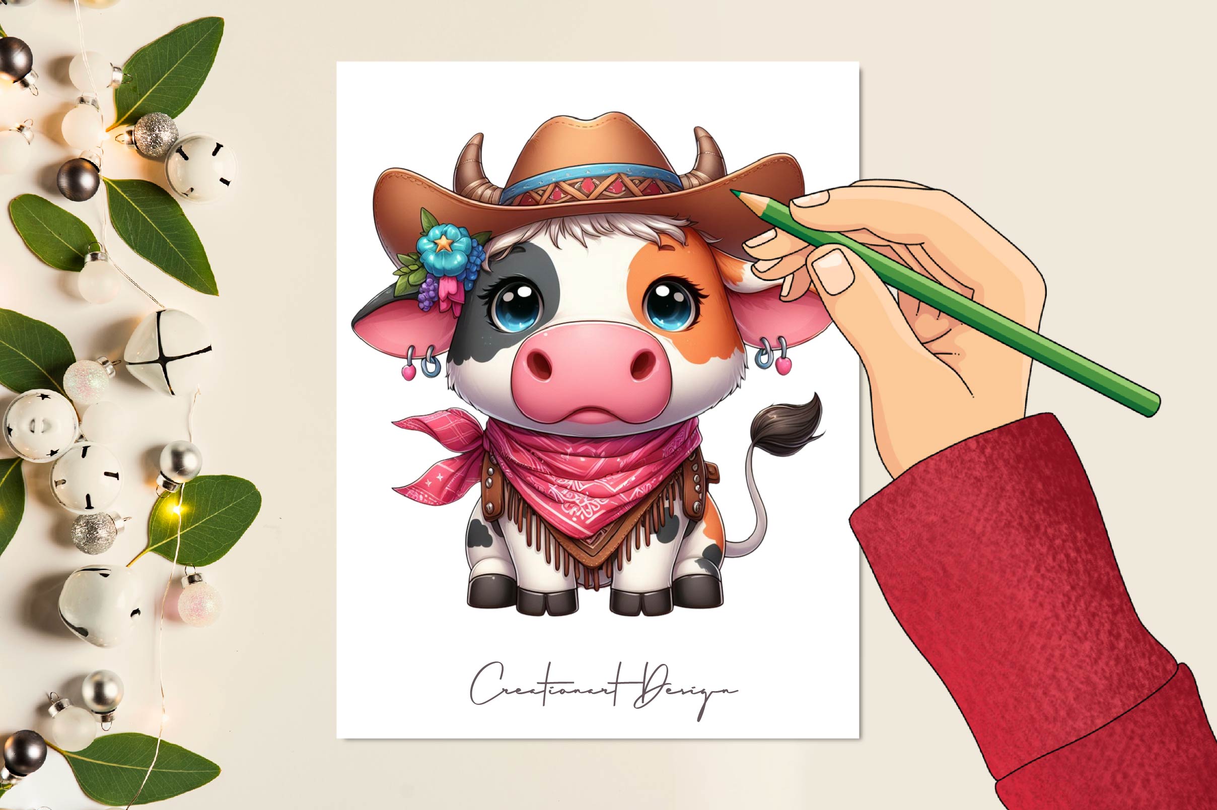 Adorable Baby Cowboy Cow Clipart Bundle