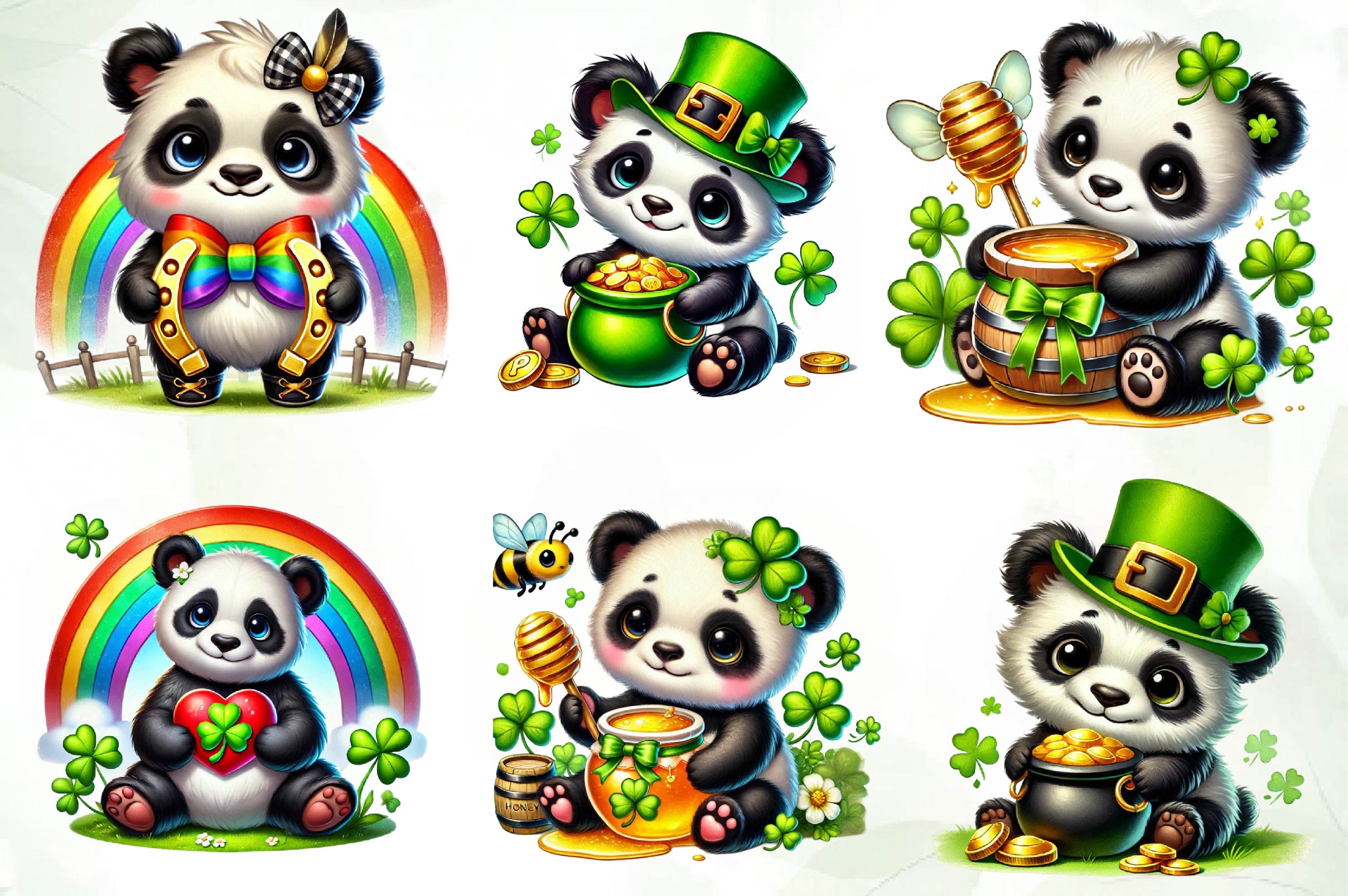St Patricks Day Cute Panda Clipart Bundle