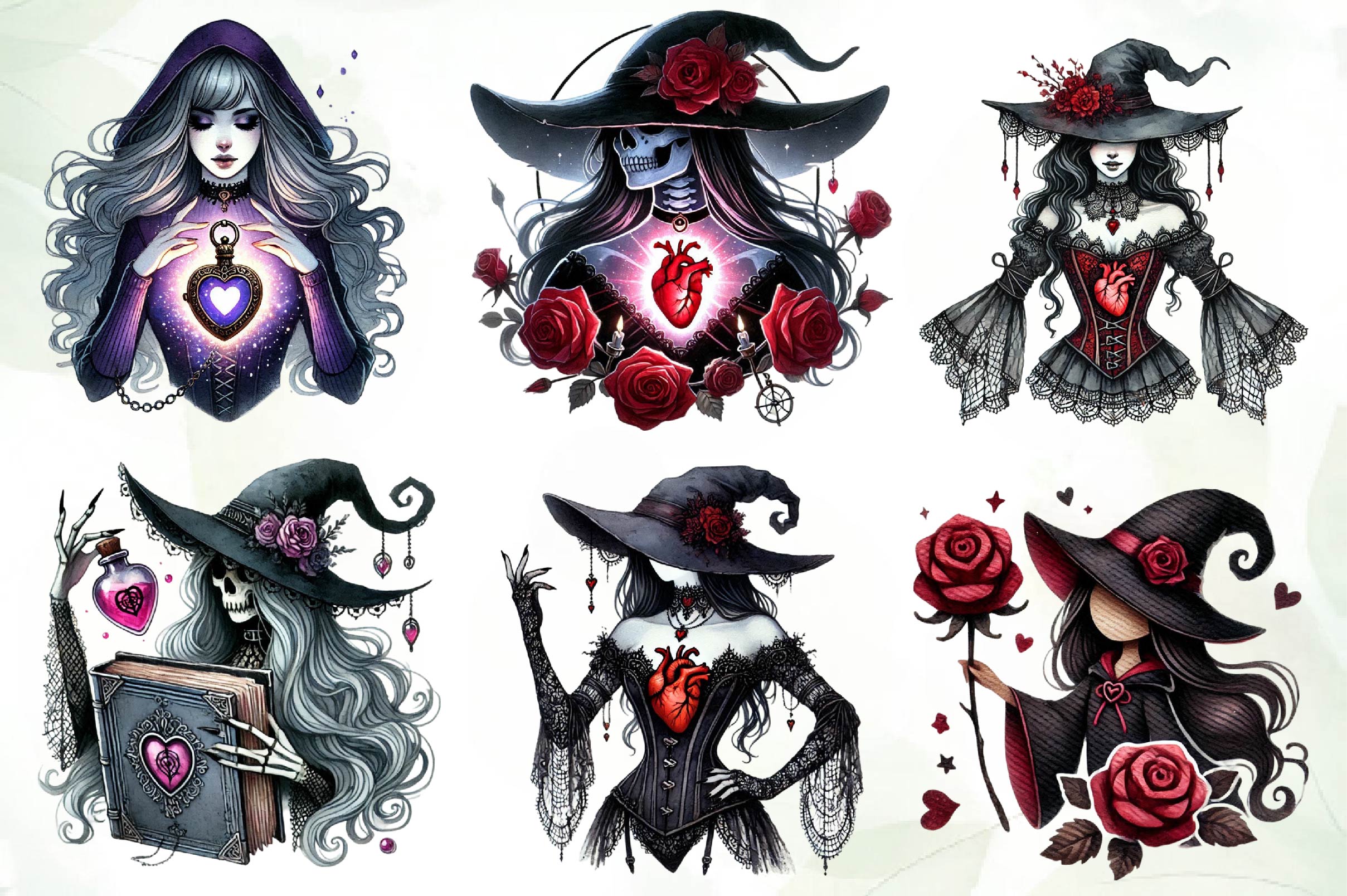 Valentine Gothic Witch Clipart Bundle
