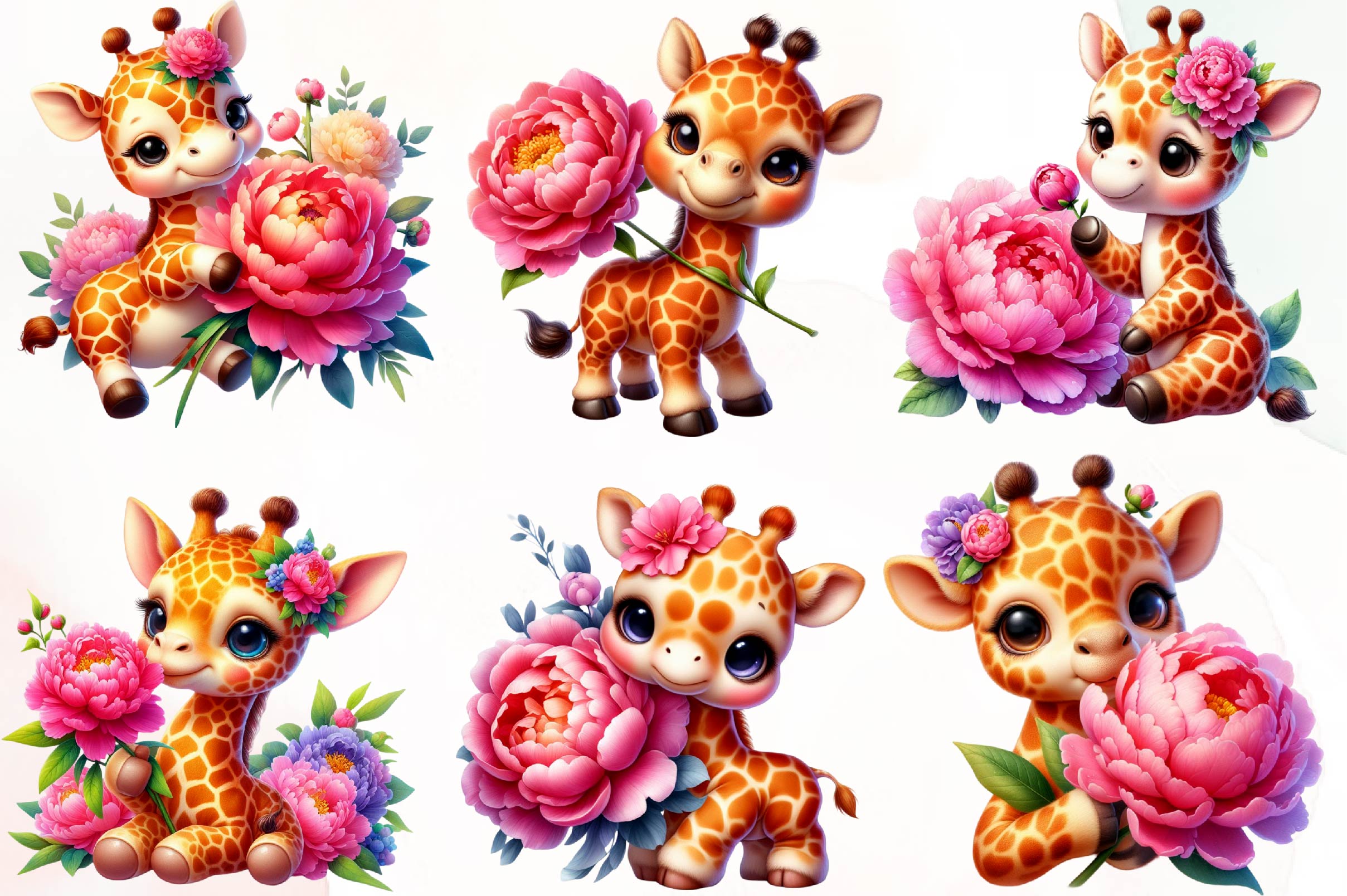 Giraffe Spring Flowers Clipart Bundle 1