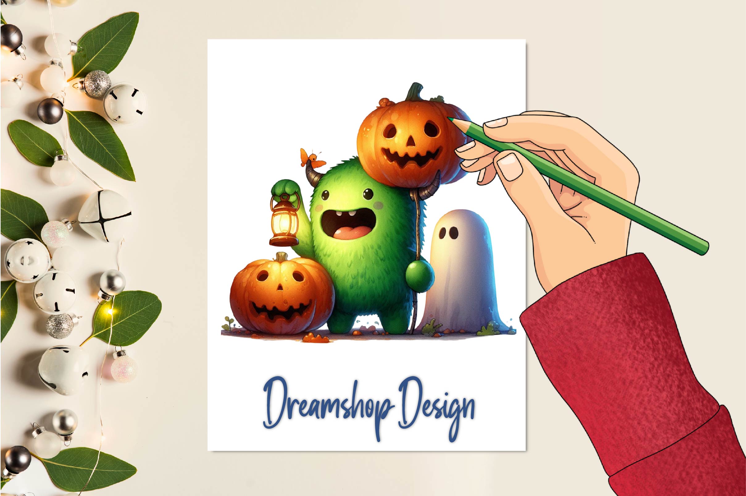 Halloween Little Green Monster Clipart Bundle