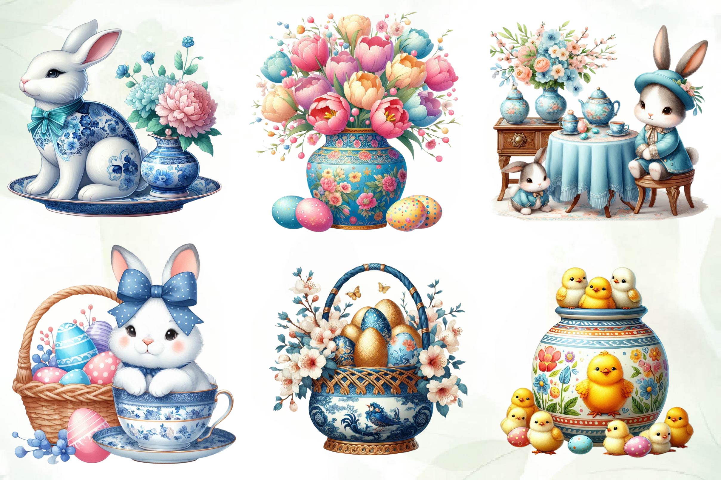 Chinoiserie Easter Clipart Bundle 2