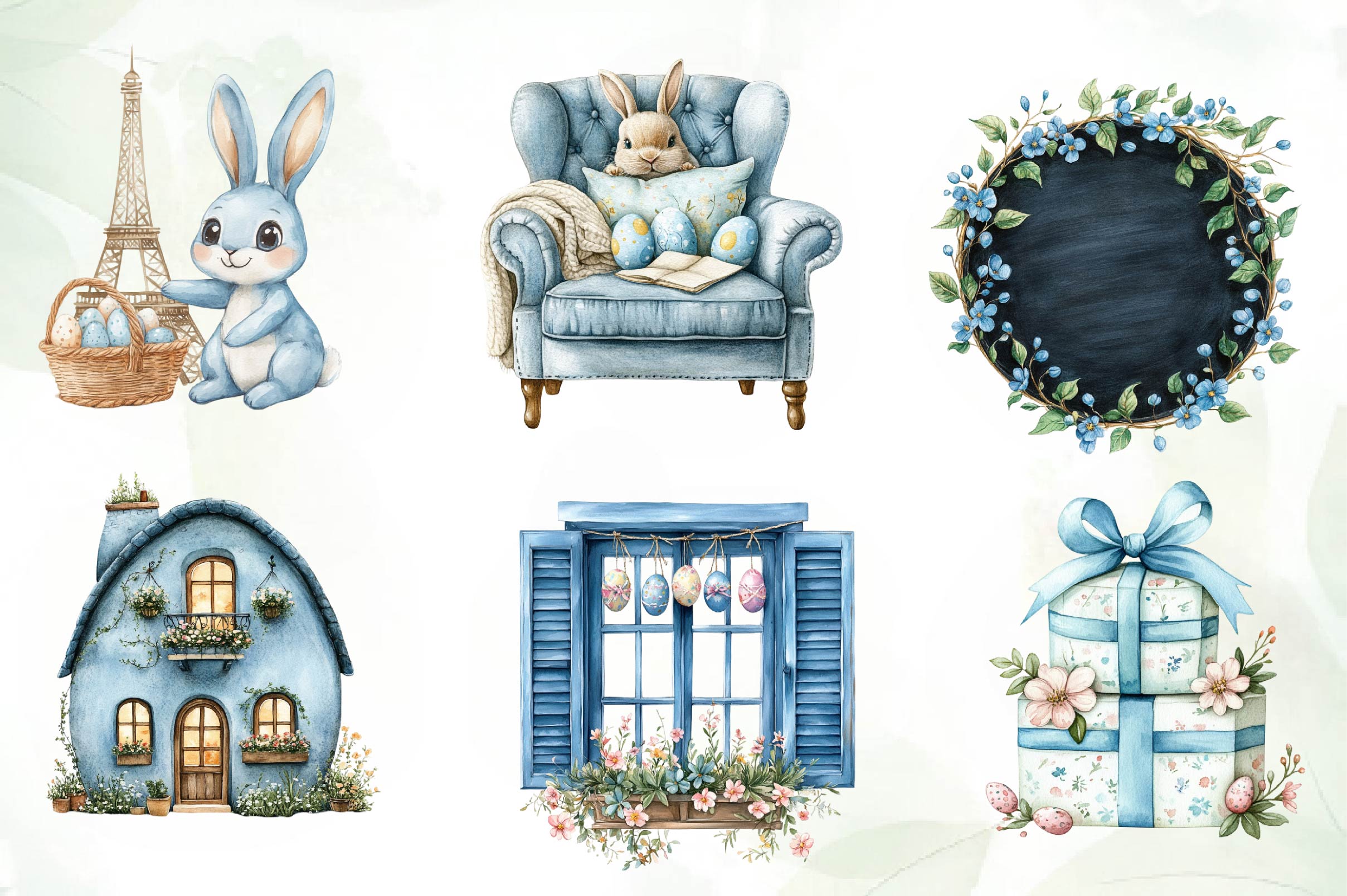 Blue Parisian Easter Clipart Bundle