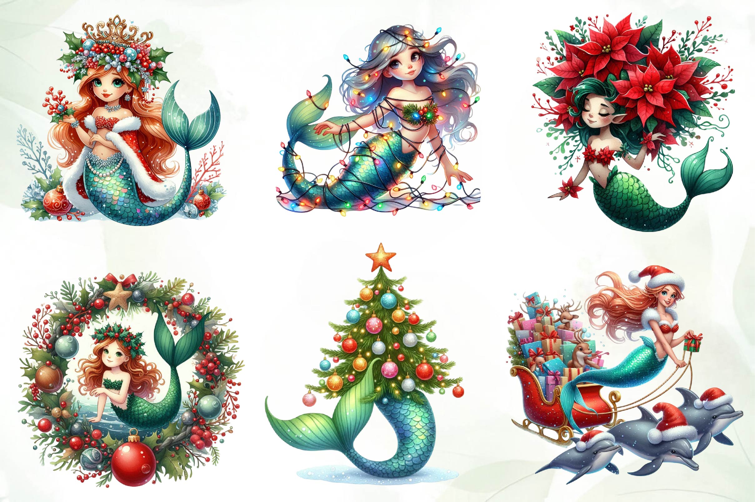 Christmas Mermaid Clipart Bundle