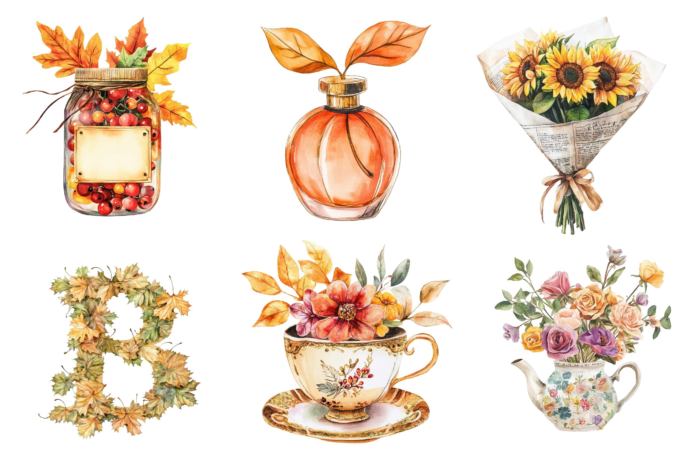 Beautiful Vintage Fall Clipart Bundle