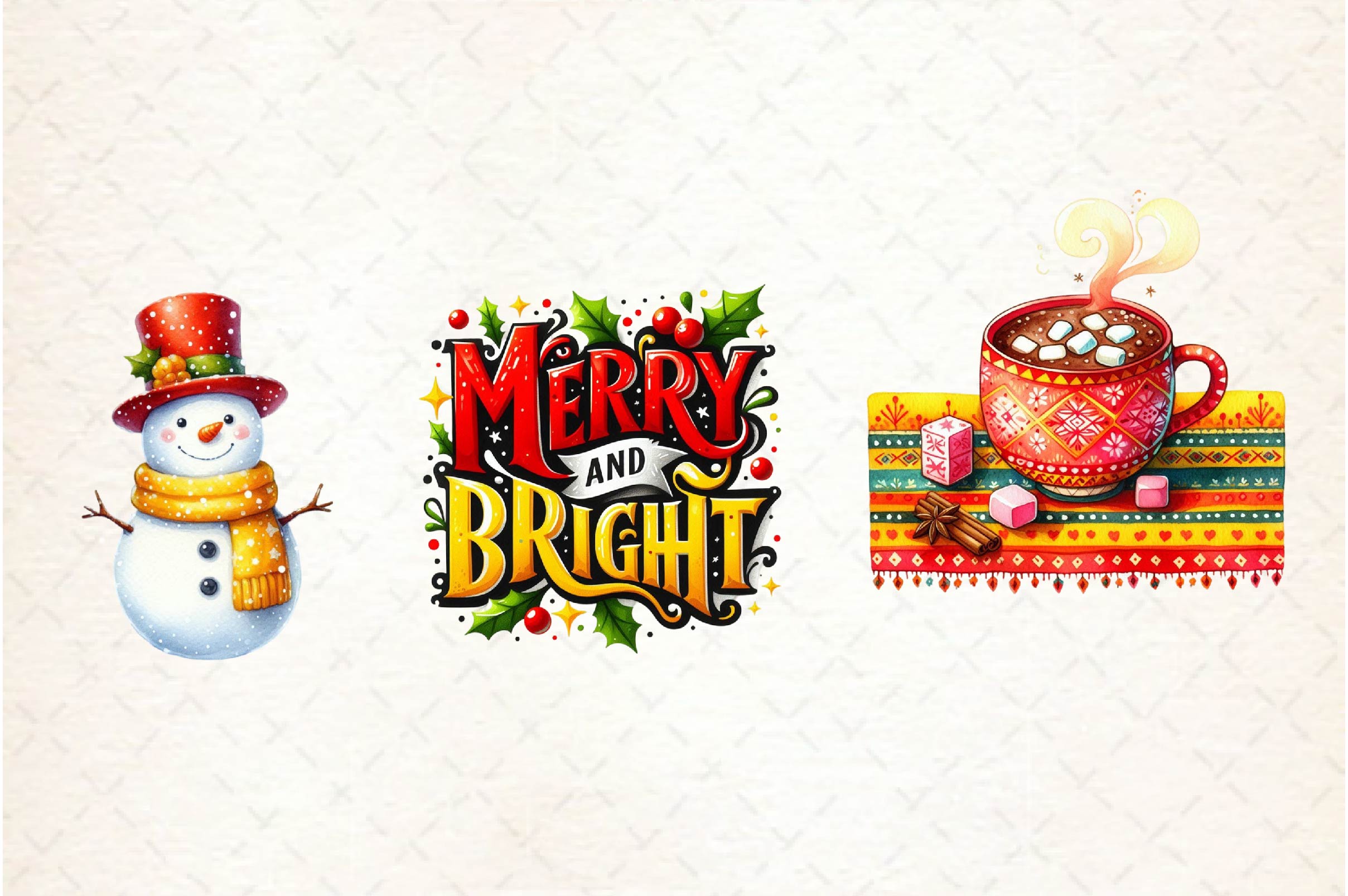 Yellow And Red Christmas Clipart Bundle