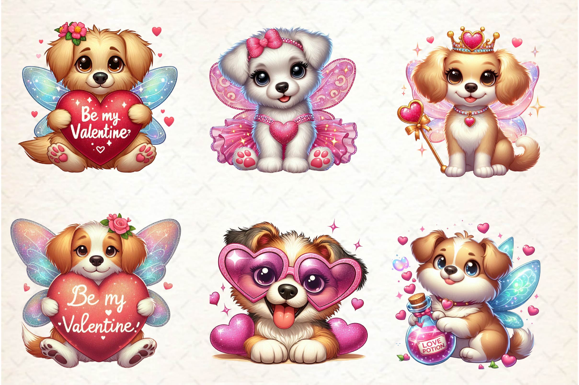 Valentine Fairy Dogs Clipart Bundle