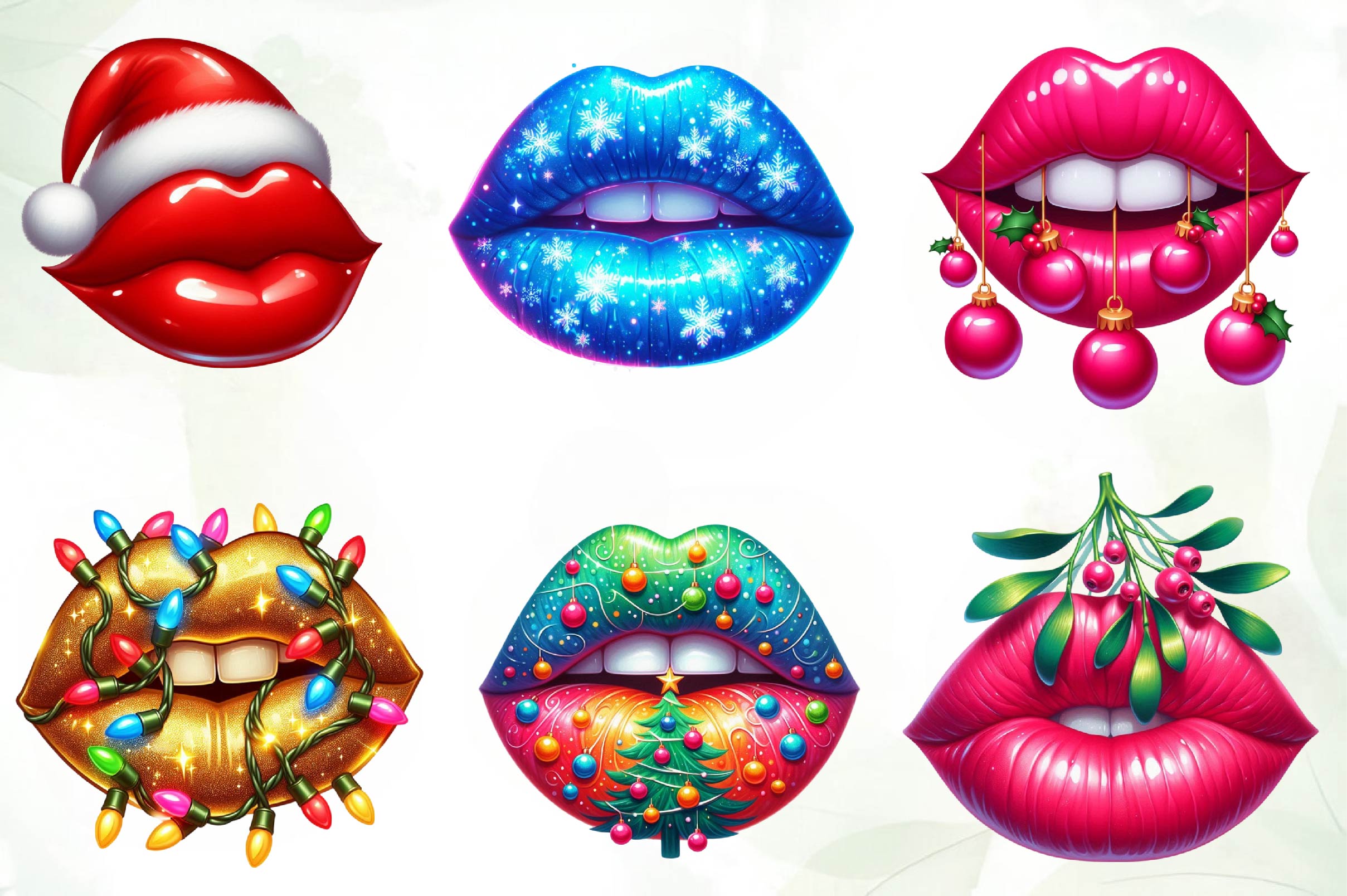 Lips Christmas Lips Holiday Lips Clipart Bundle