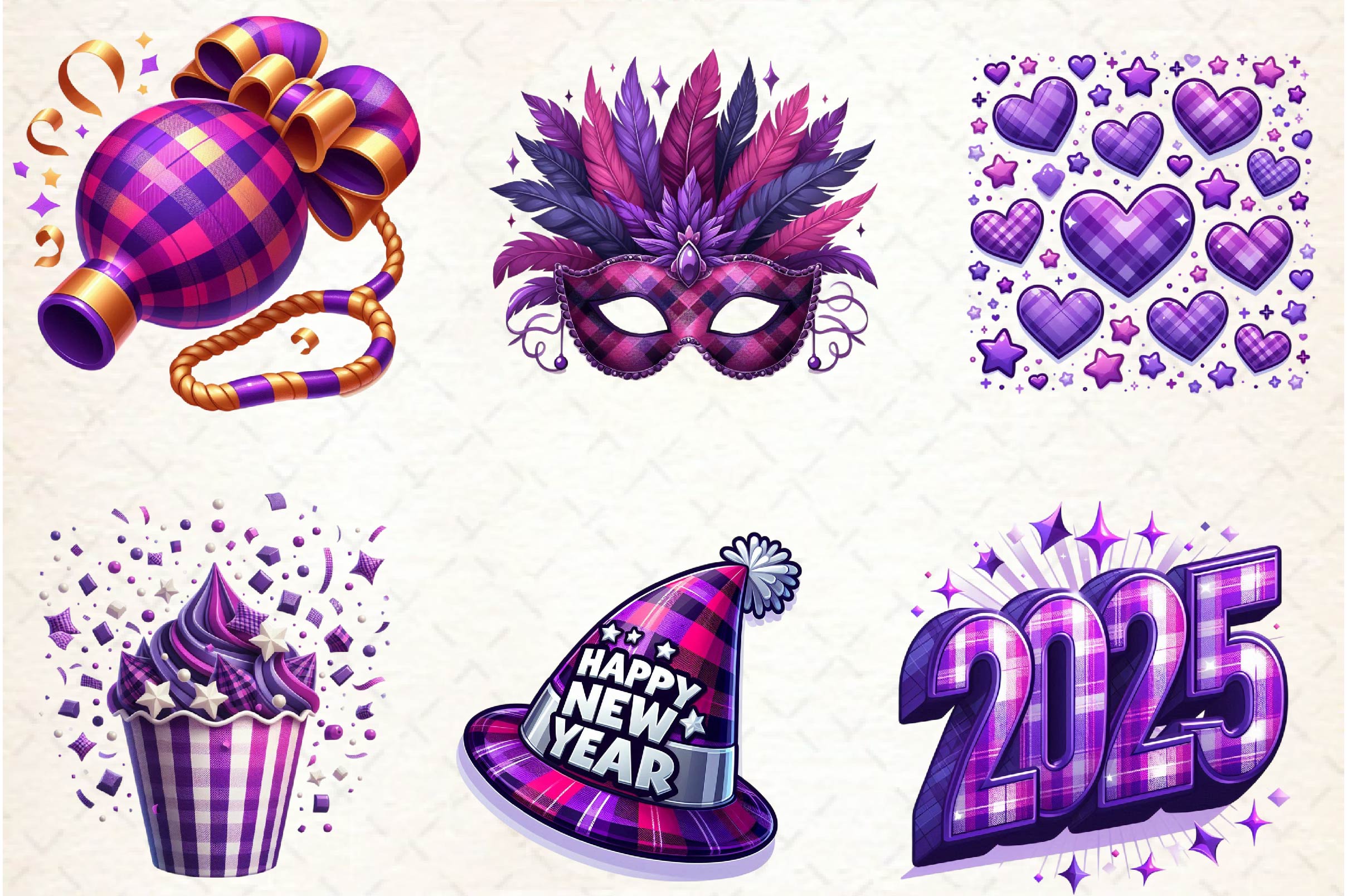 Purple New Year 2025 Clipart Bundle