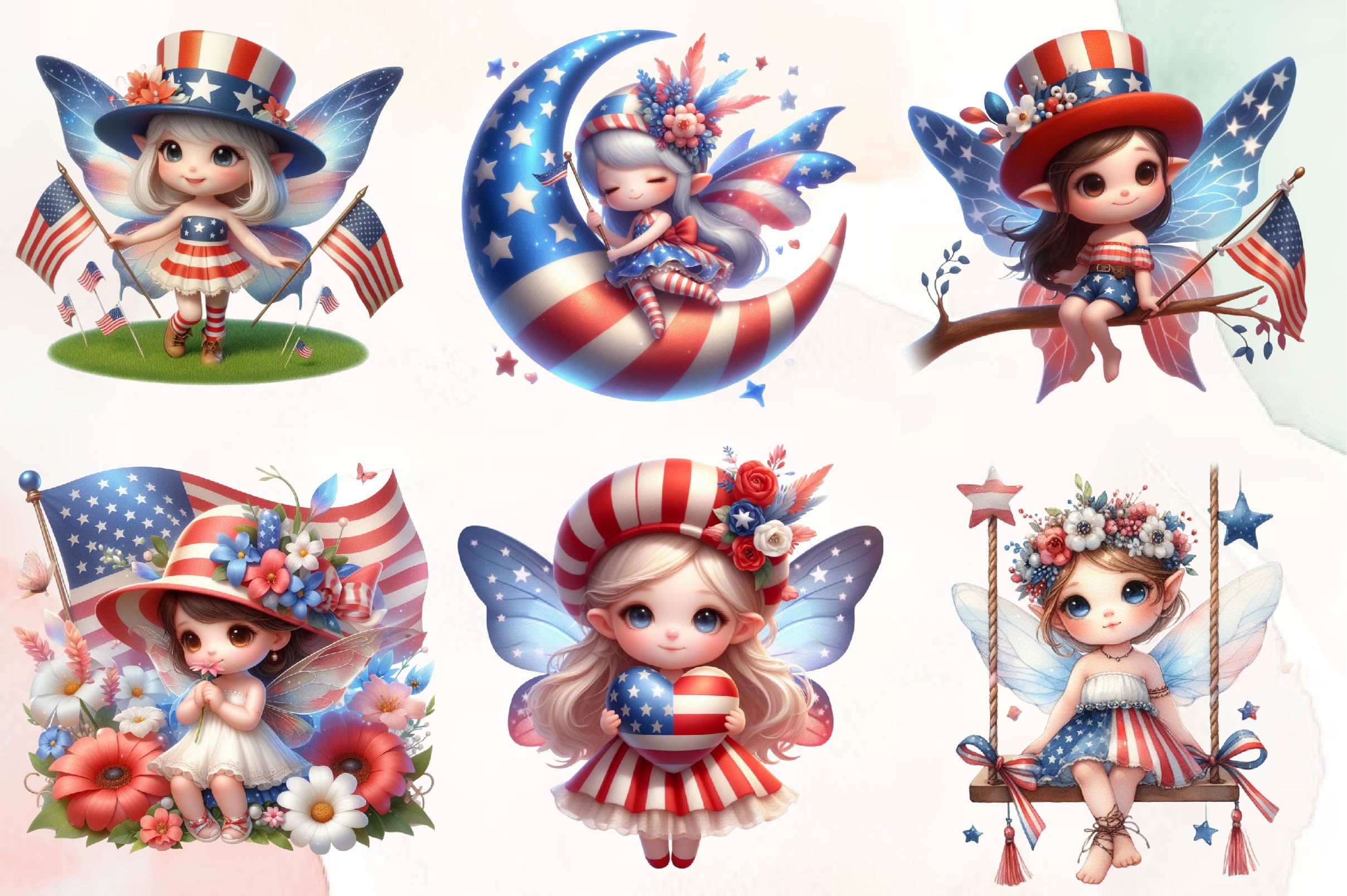 Patriotic Little Girl Clipart Bundle