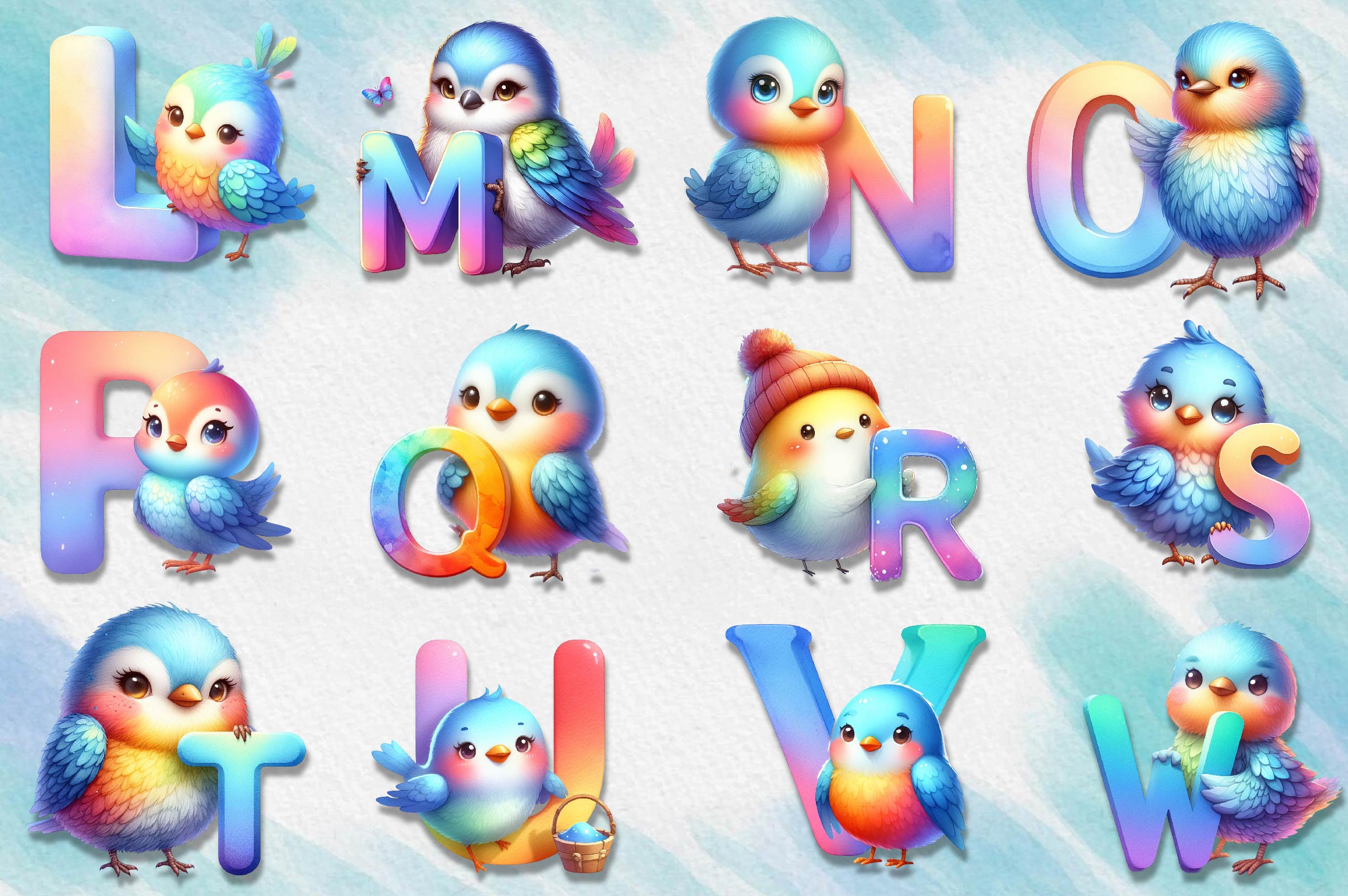 Bird Alphabet Clipart Bundle