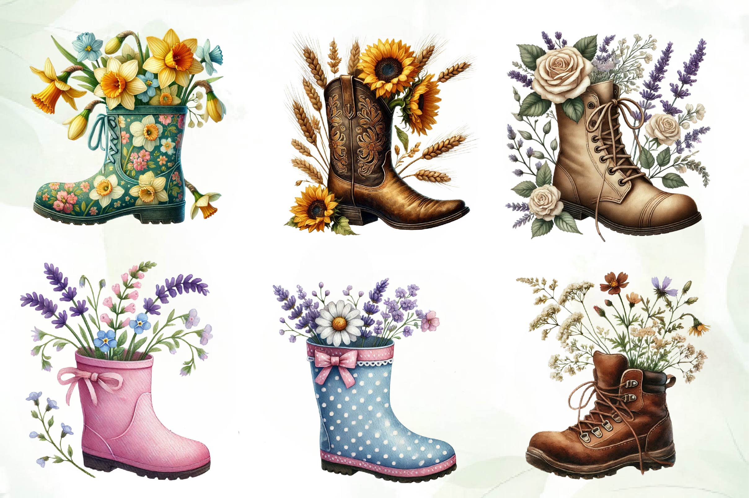 Boot With Spring Flowers Clipart Bundle