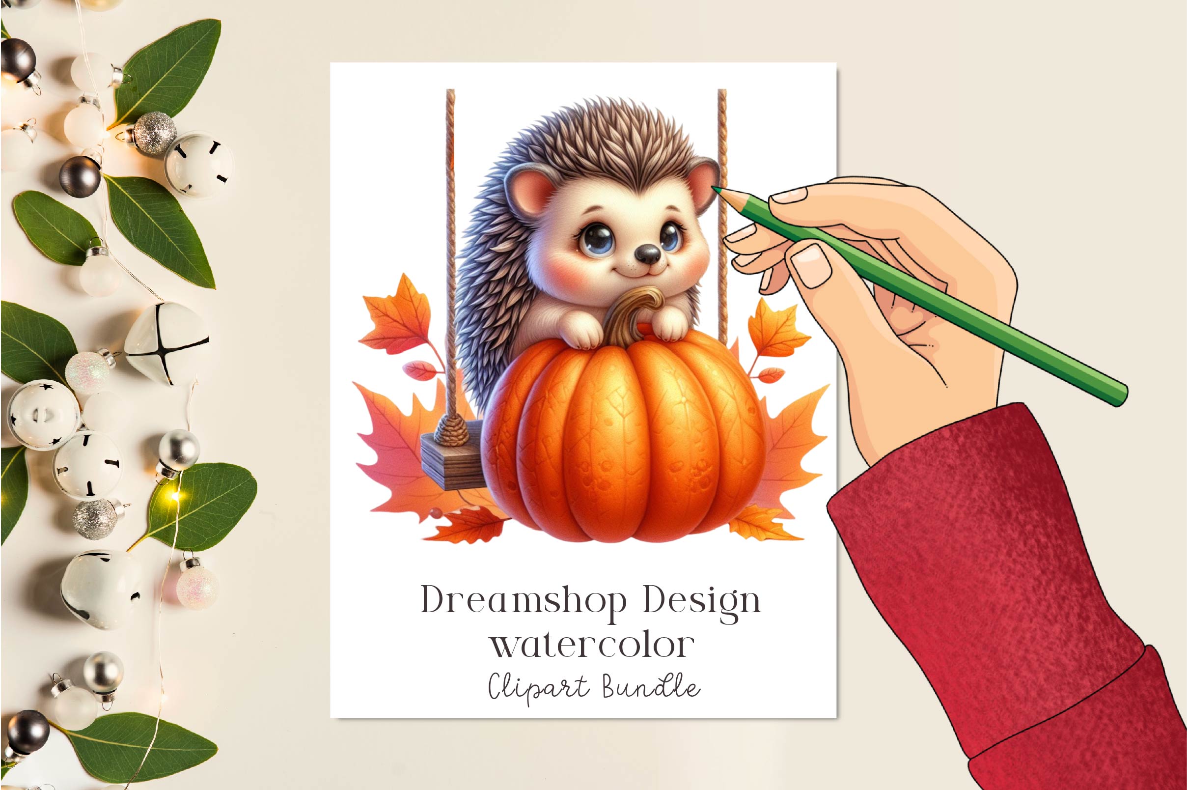 Autumn Cute Hedgehog Clipart Bundle