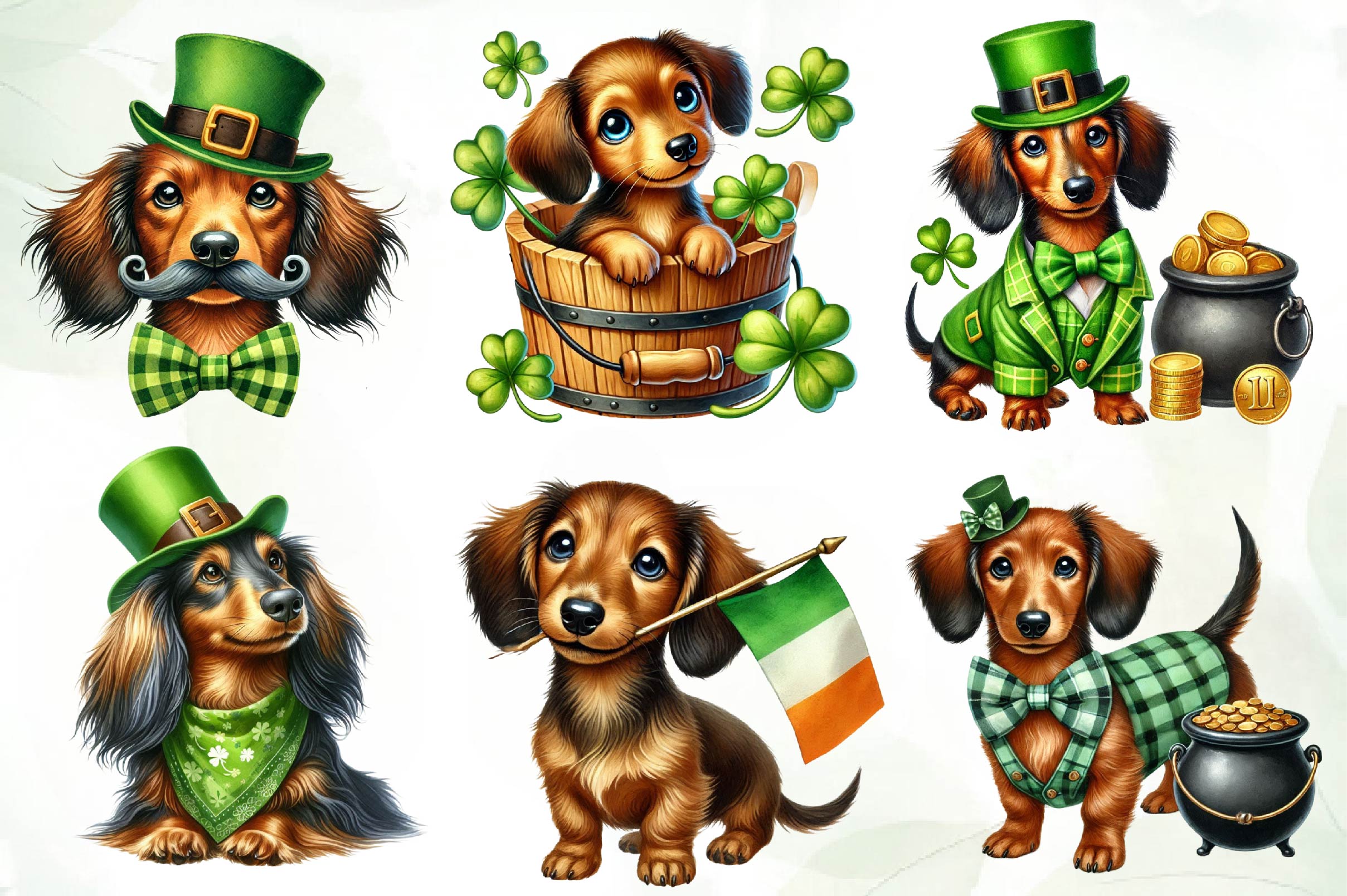 St Patricks Day Dachshund Dog Clipart Bundle