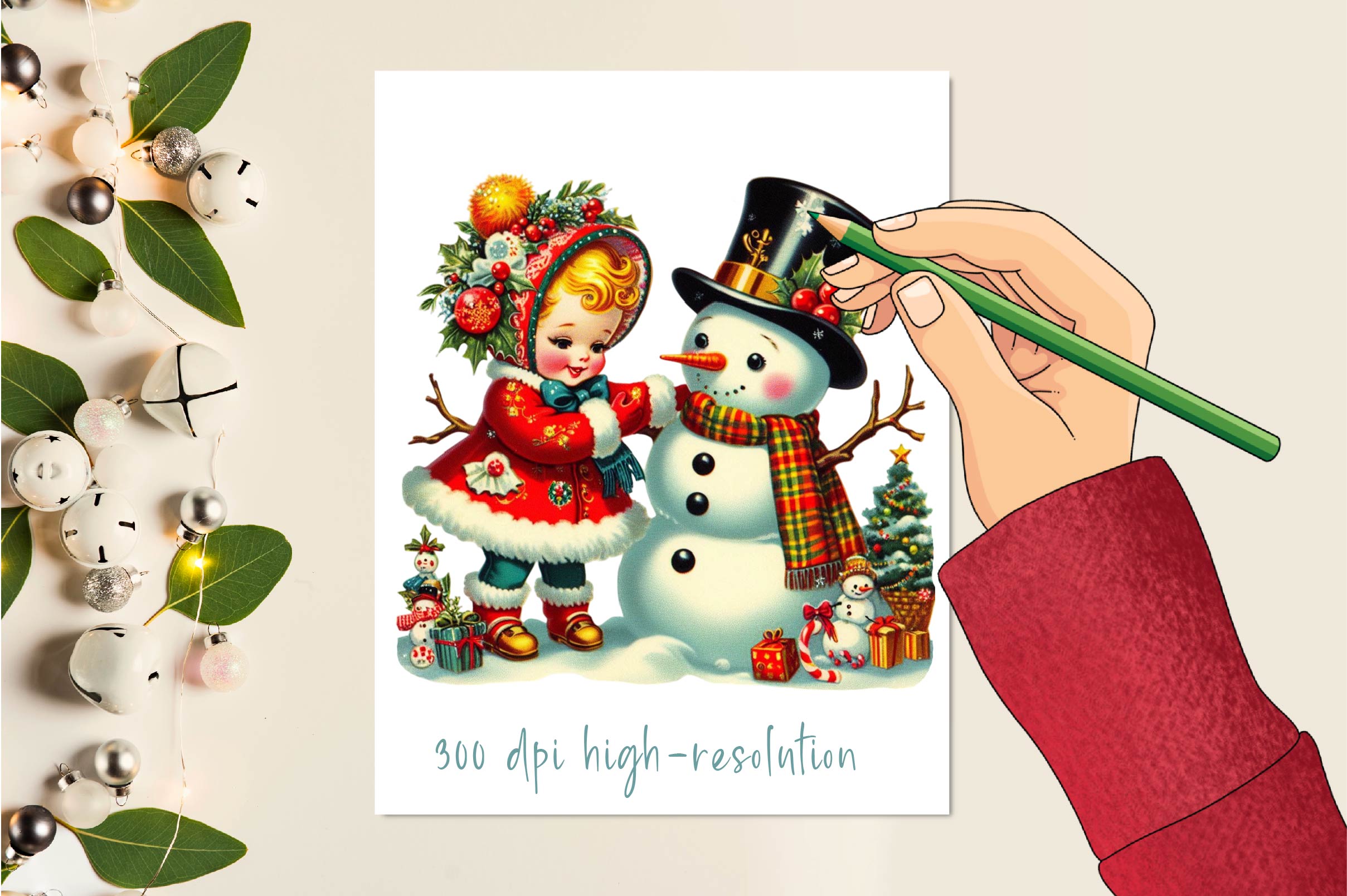 Vintage Child And Snowman Clipart Bundle