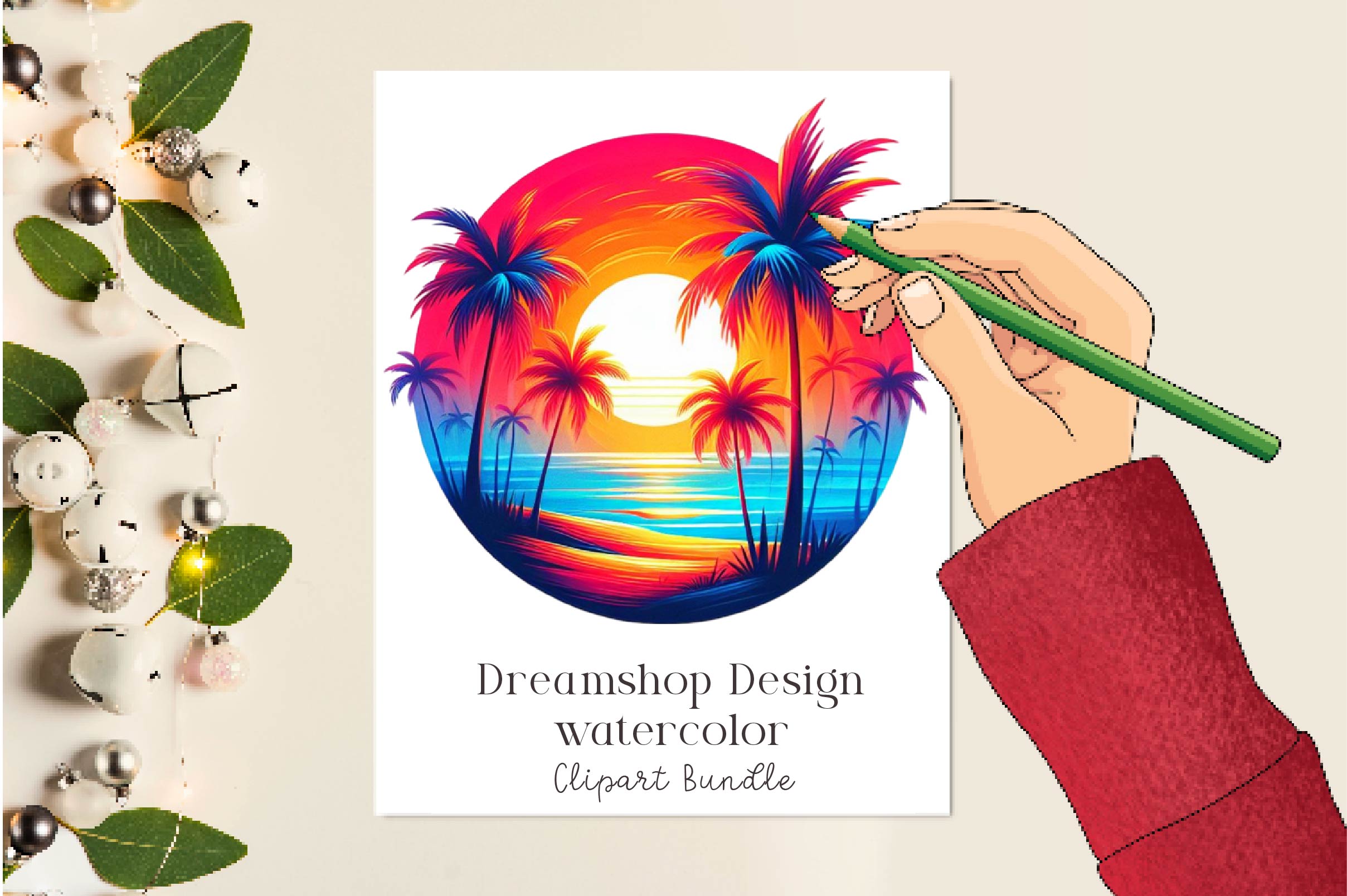 Retro Round Summer Clipart Bundle