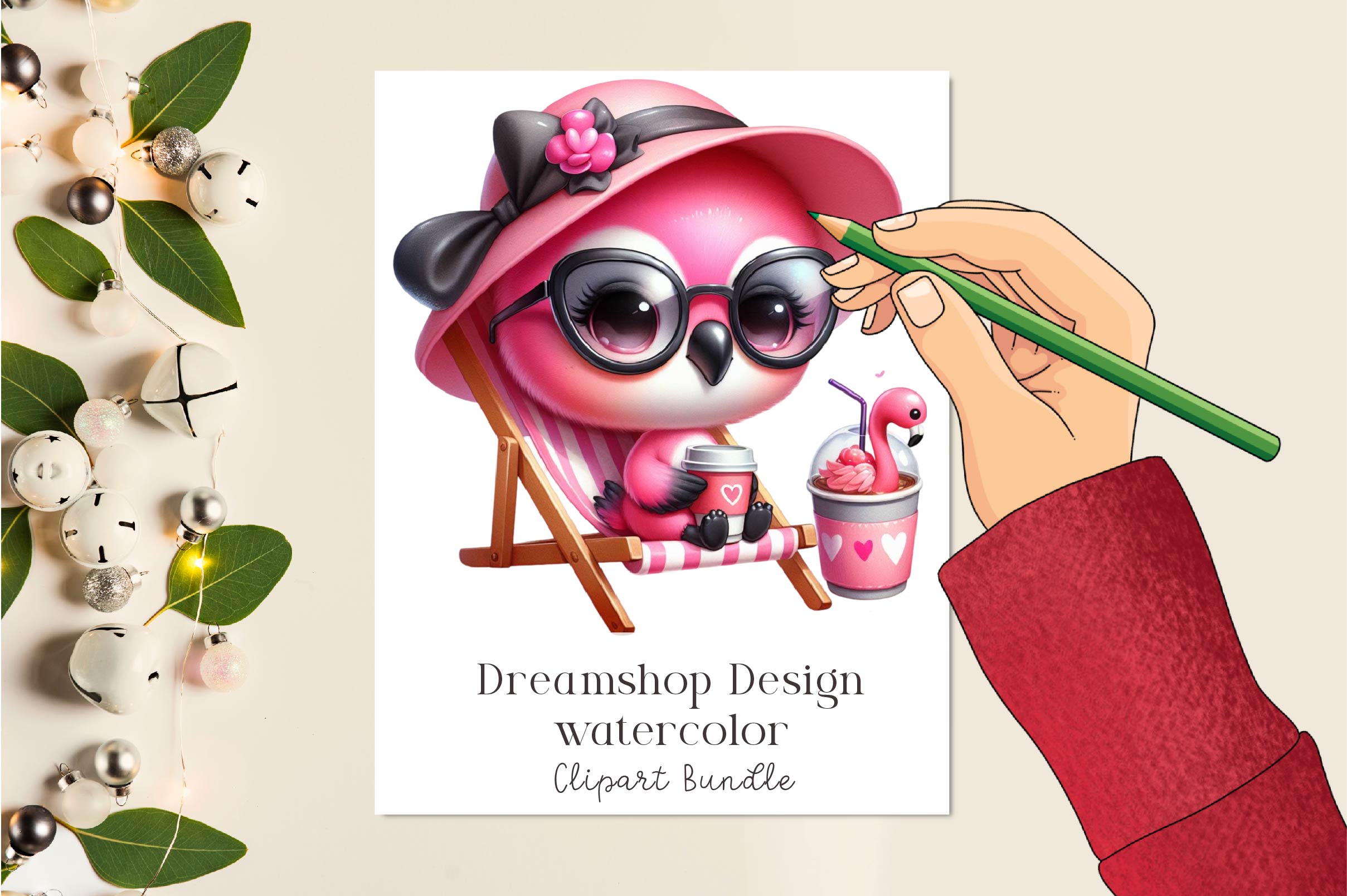 Chic Beach Flamingo Clipart Bundle