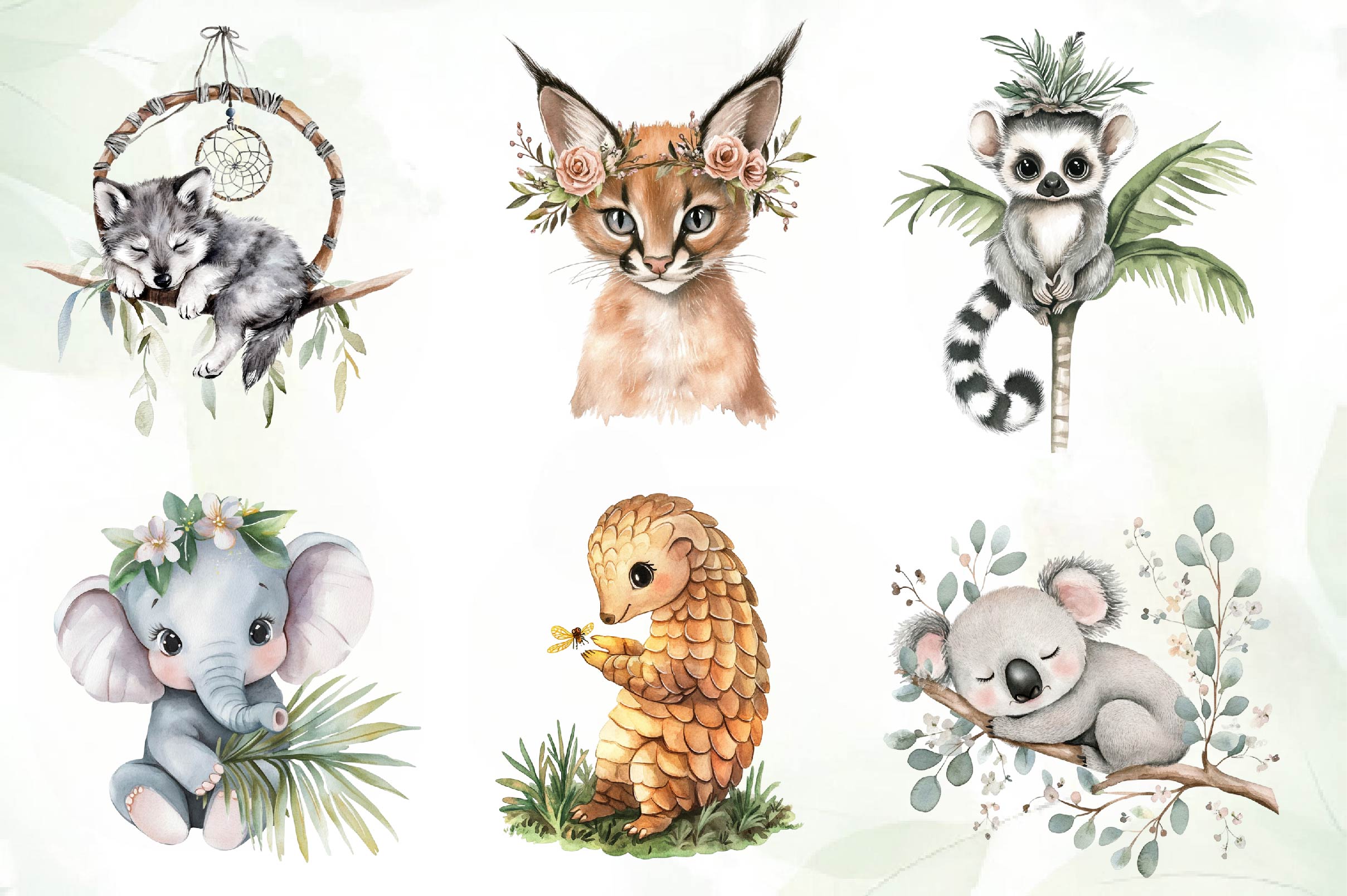 Boho Jungle Animals Summer Design Clipart Bundle