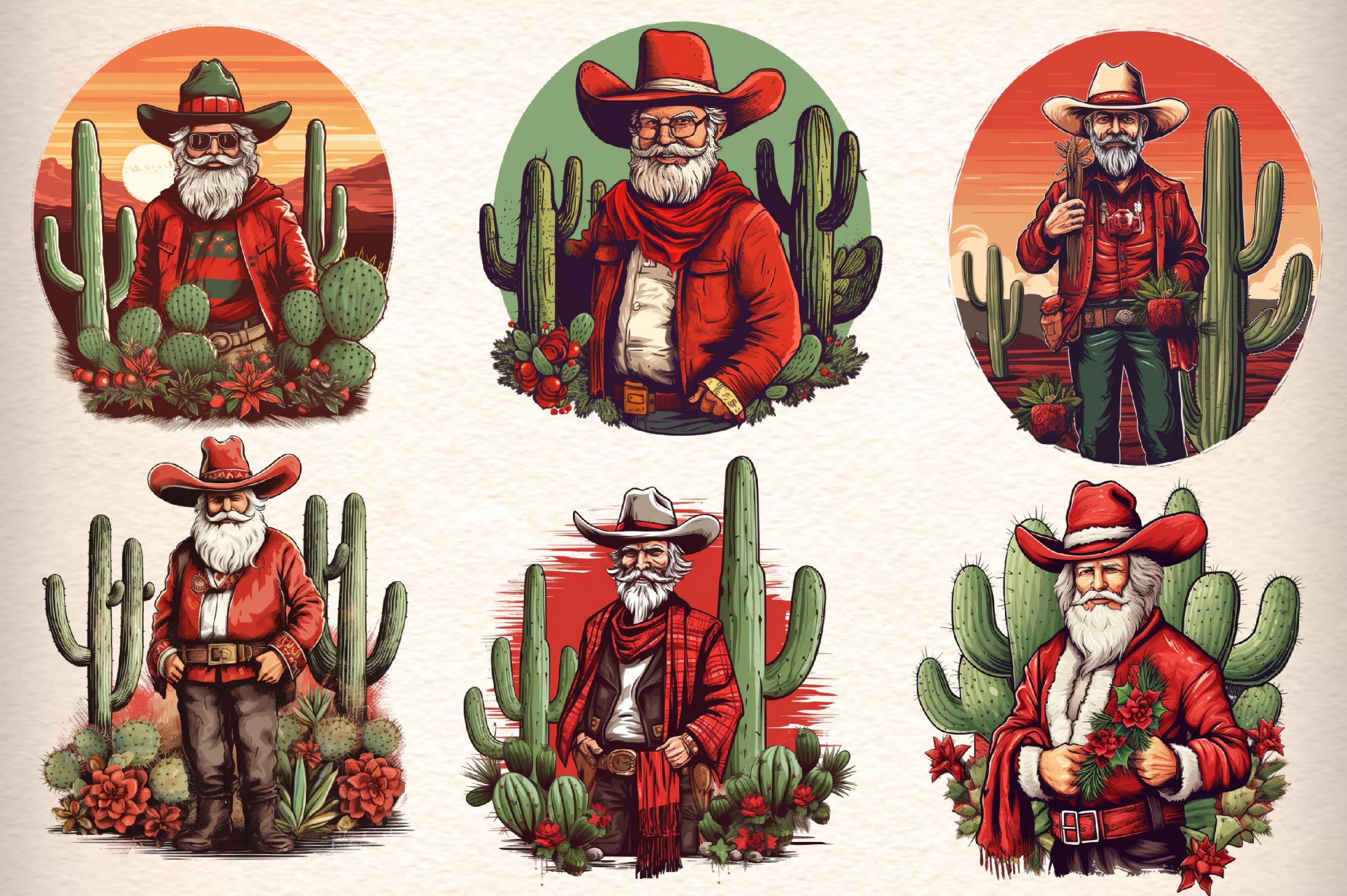 Vintage Western Cowboy Santa Clipart Bundle