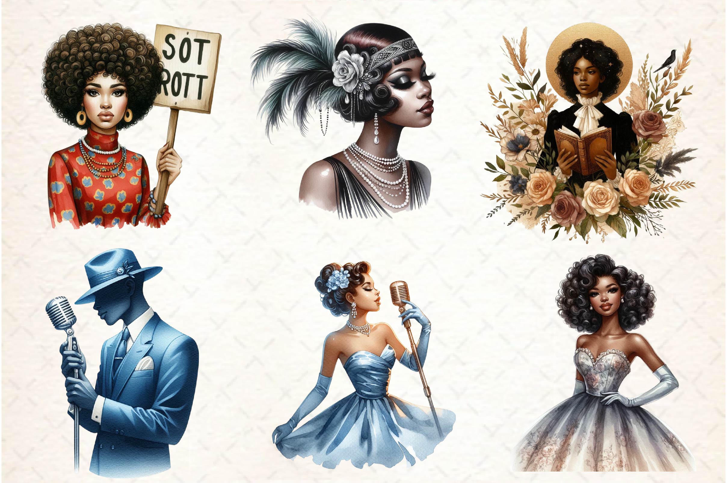 Vintage Black History Month Women's Clipart Bundle