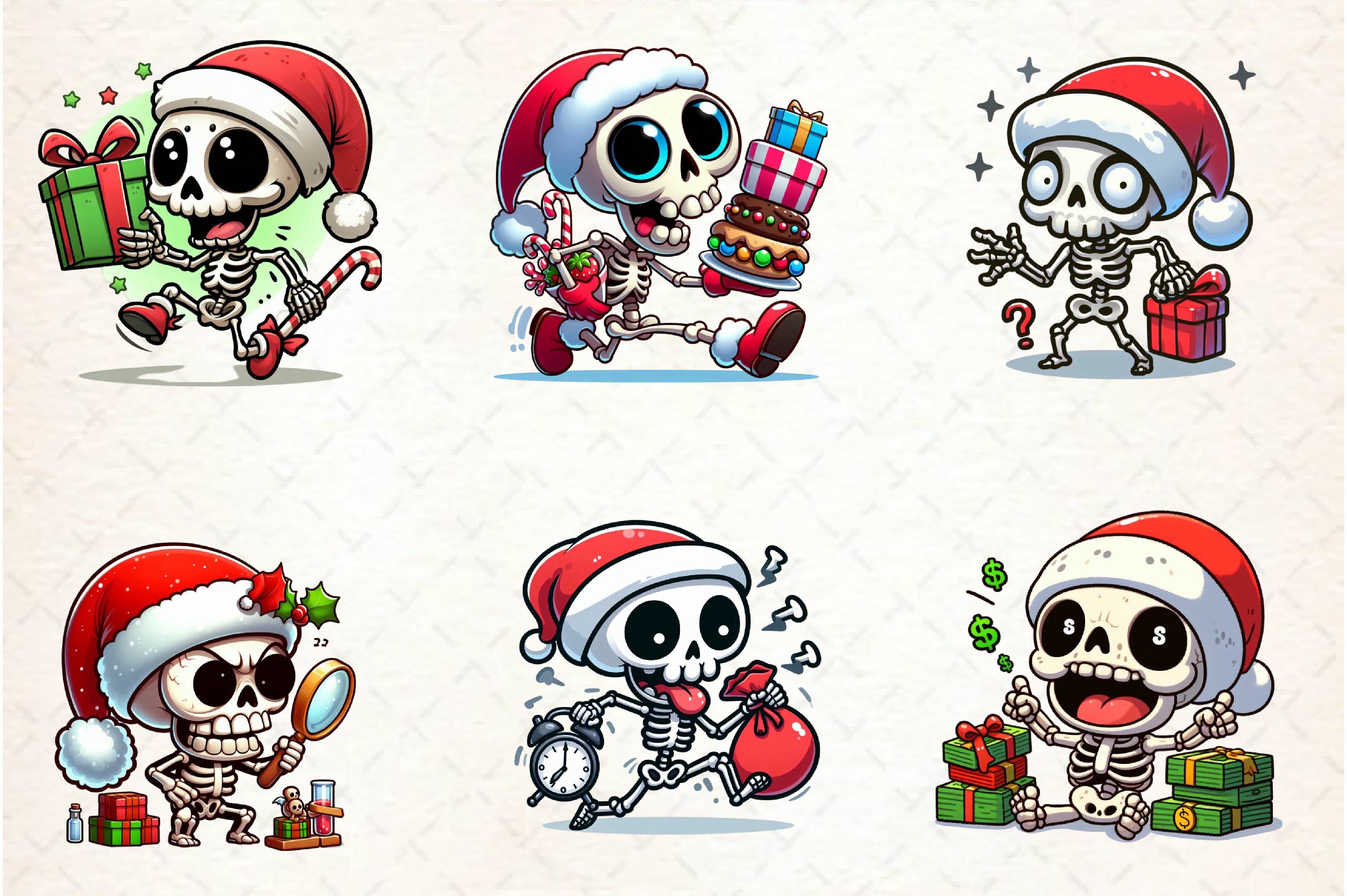 Funny Christmas Skeleton Clipart Bundle 1
