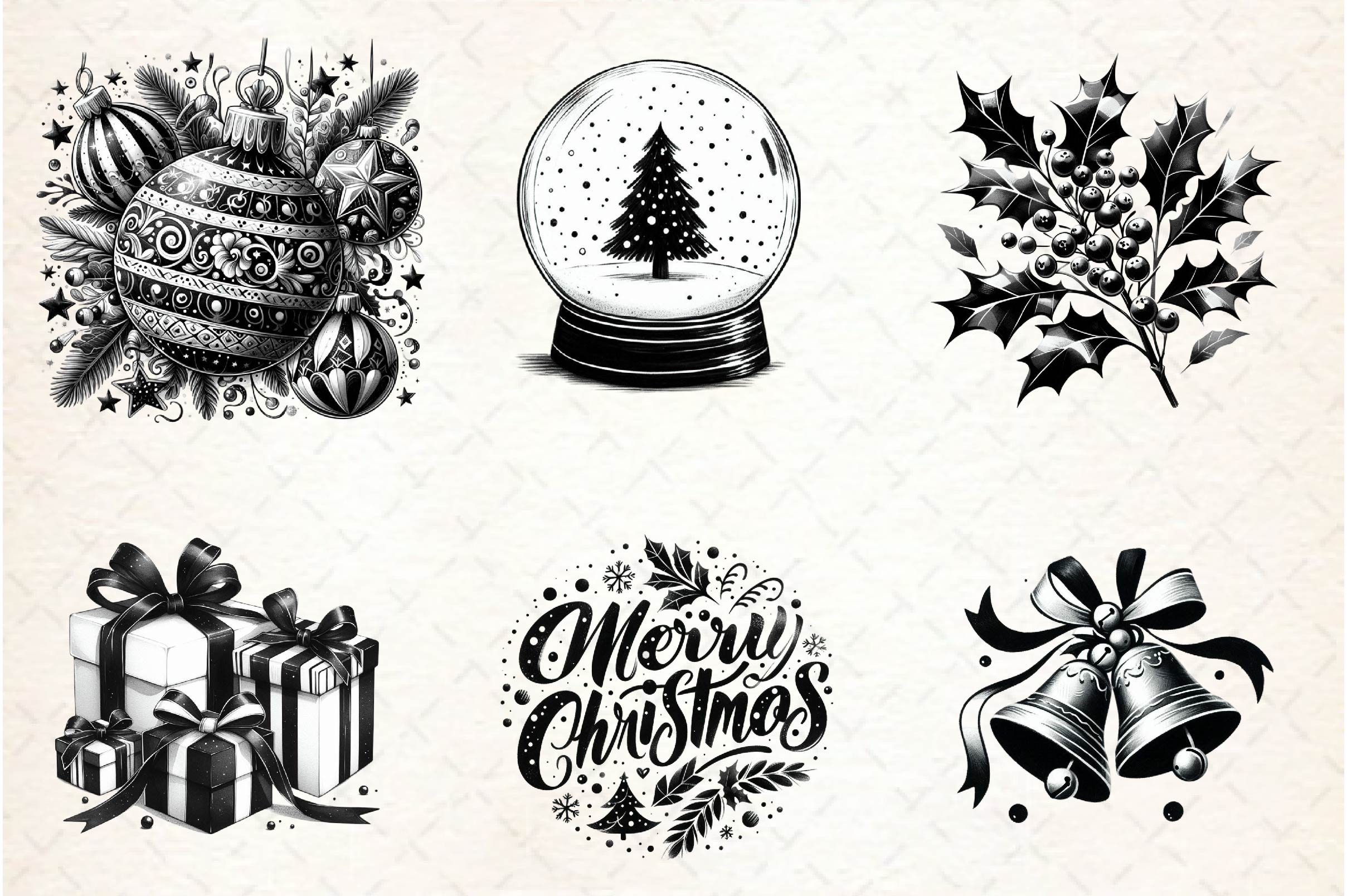 Black And White Christmas Clipart Bundle