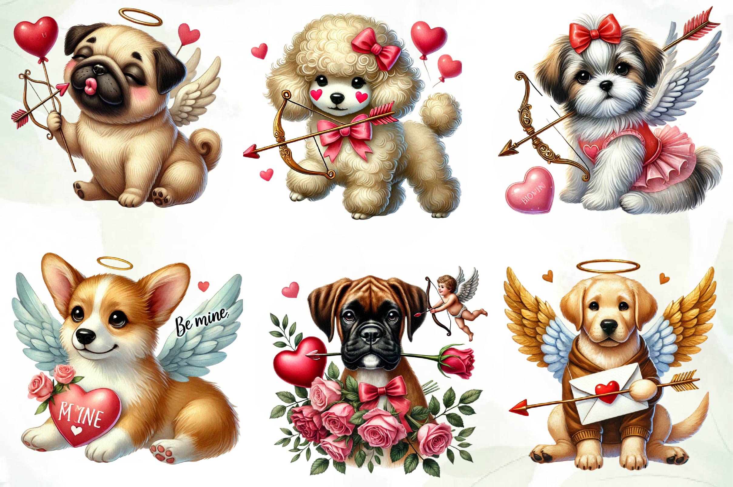 Dogs Cupid Valentines Day Clipart Bundle