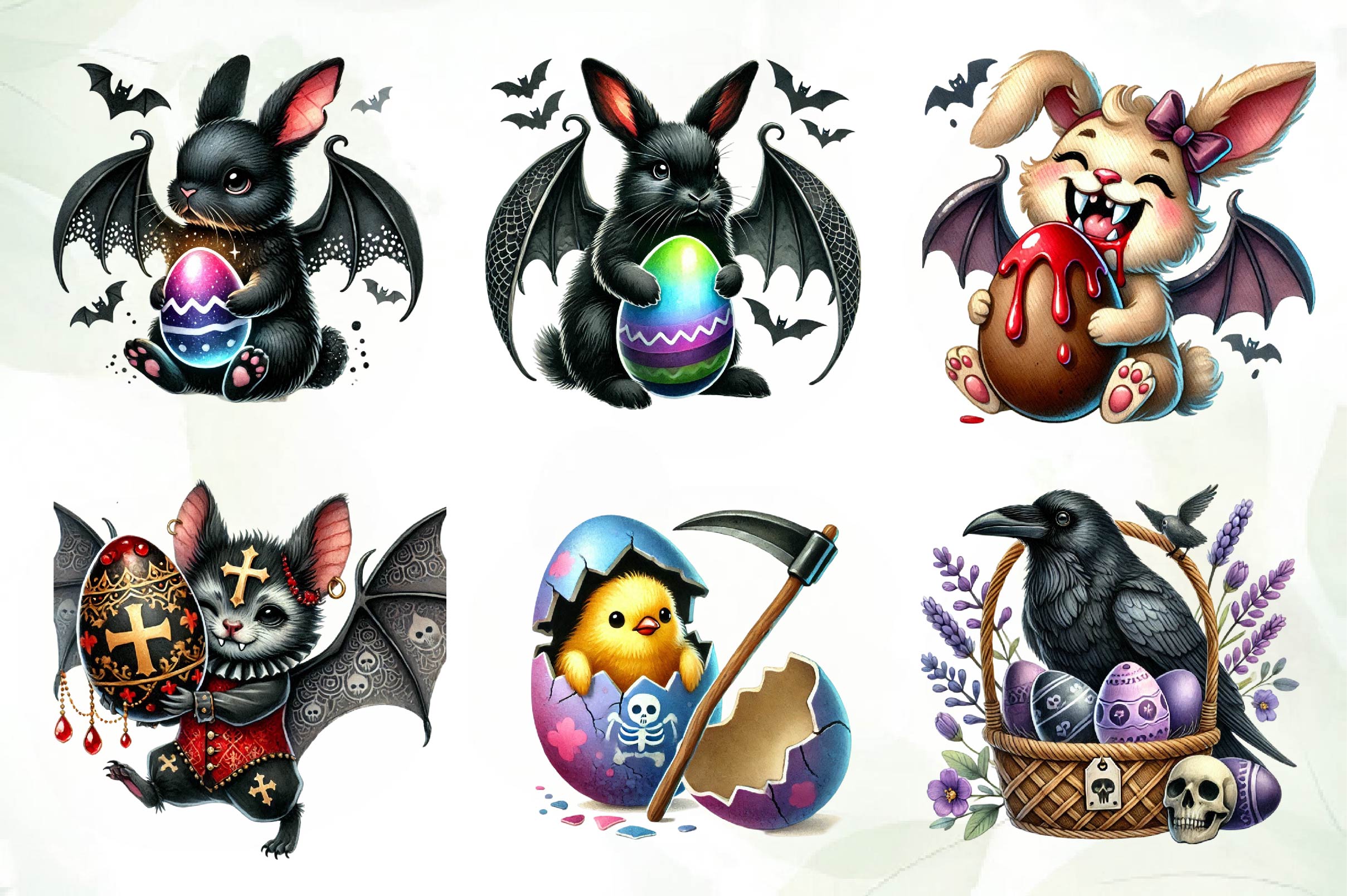 Funny Gothic Easter Clipart Bundle