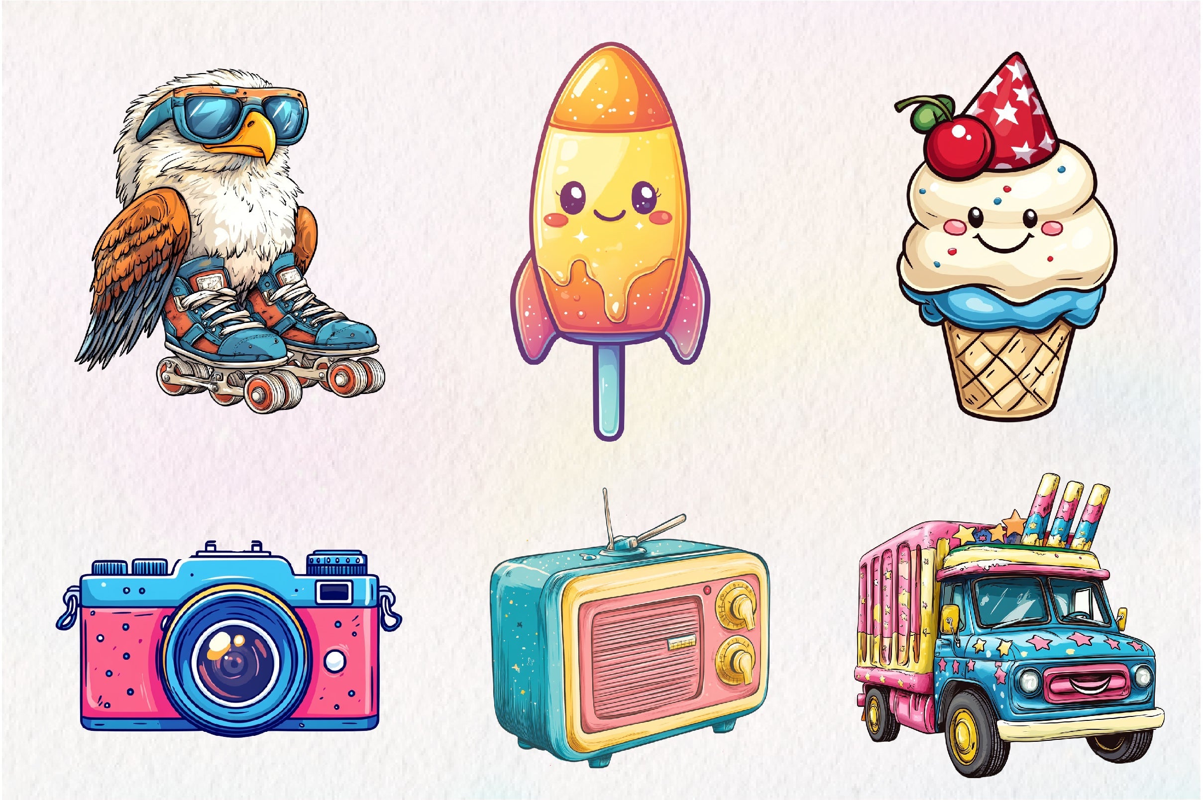 Kawaii Retro 4th Of July Clipart Bundle