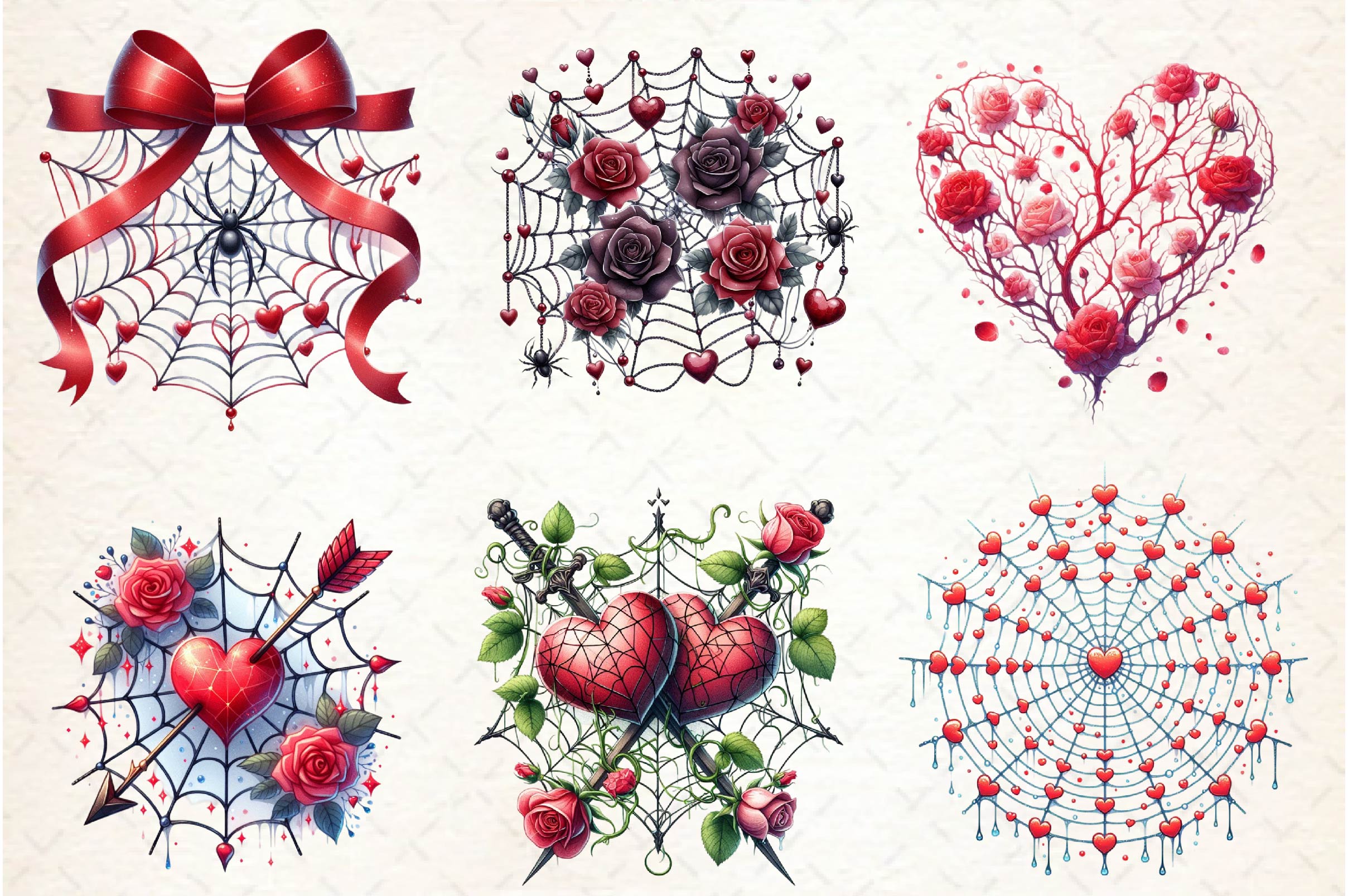 Valentine Gothic Spiderwebs Clipart Bundle