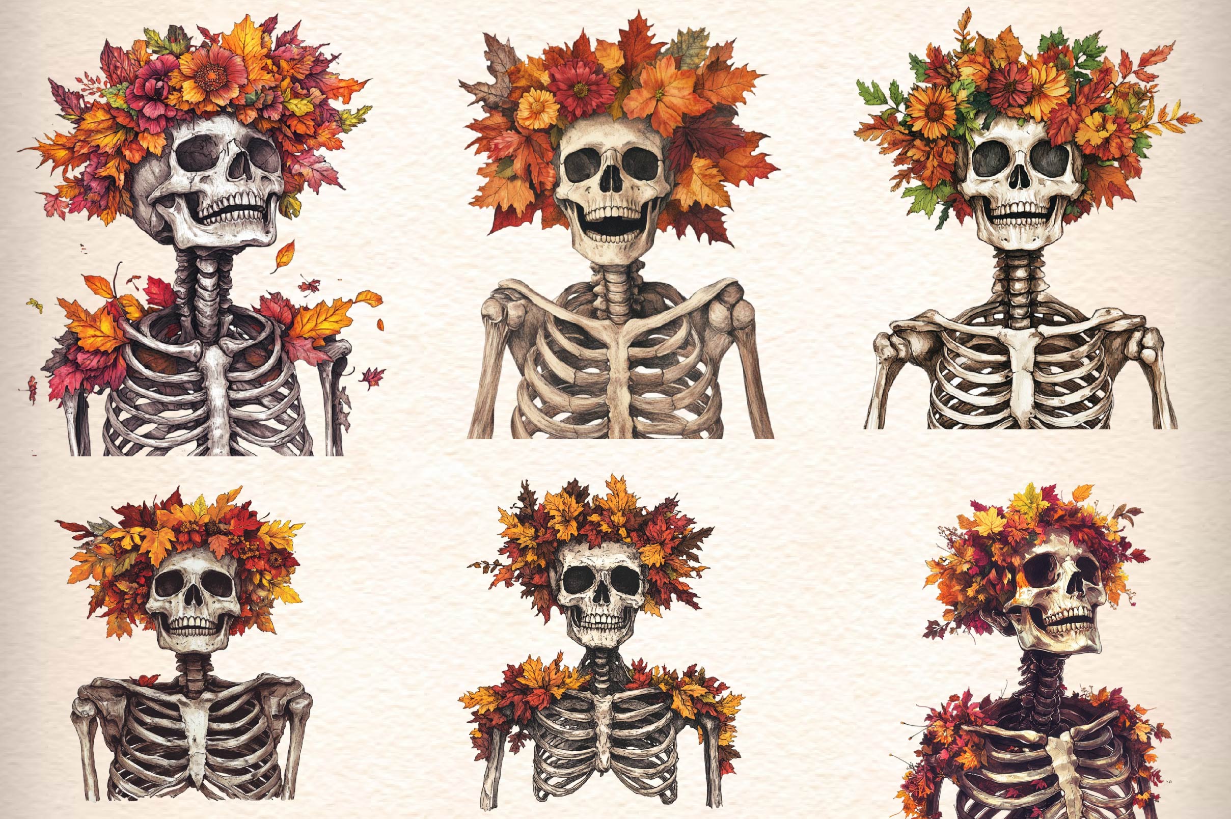 Autumn Skeleton Clipart Bundle