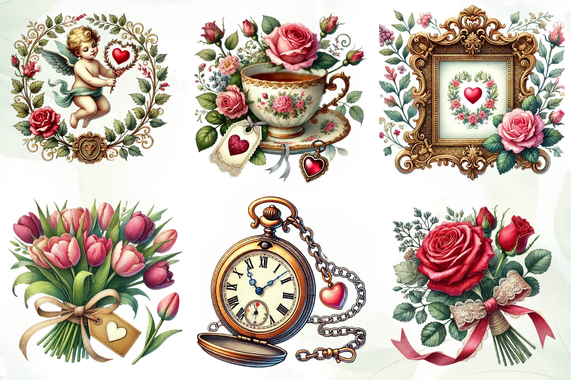Vintage Old Valentines Day Clipart Bundle