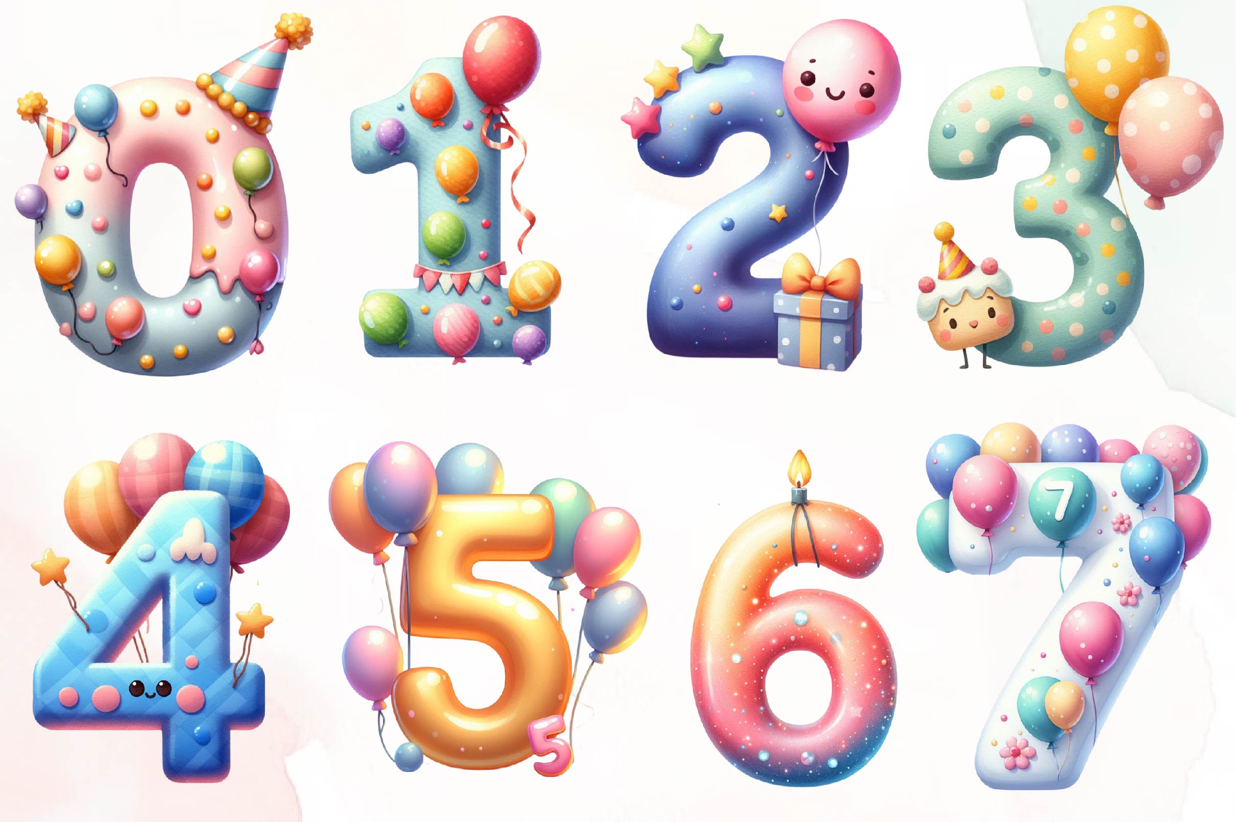 Happy Birthday Balloon Numbers Clipart Bundle