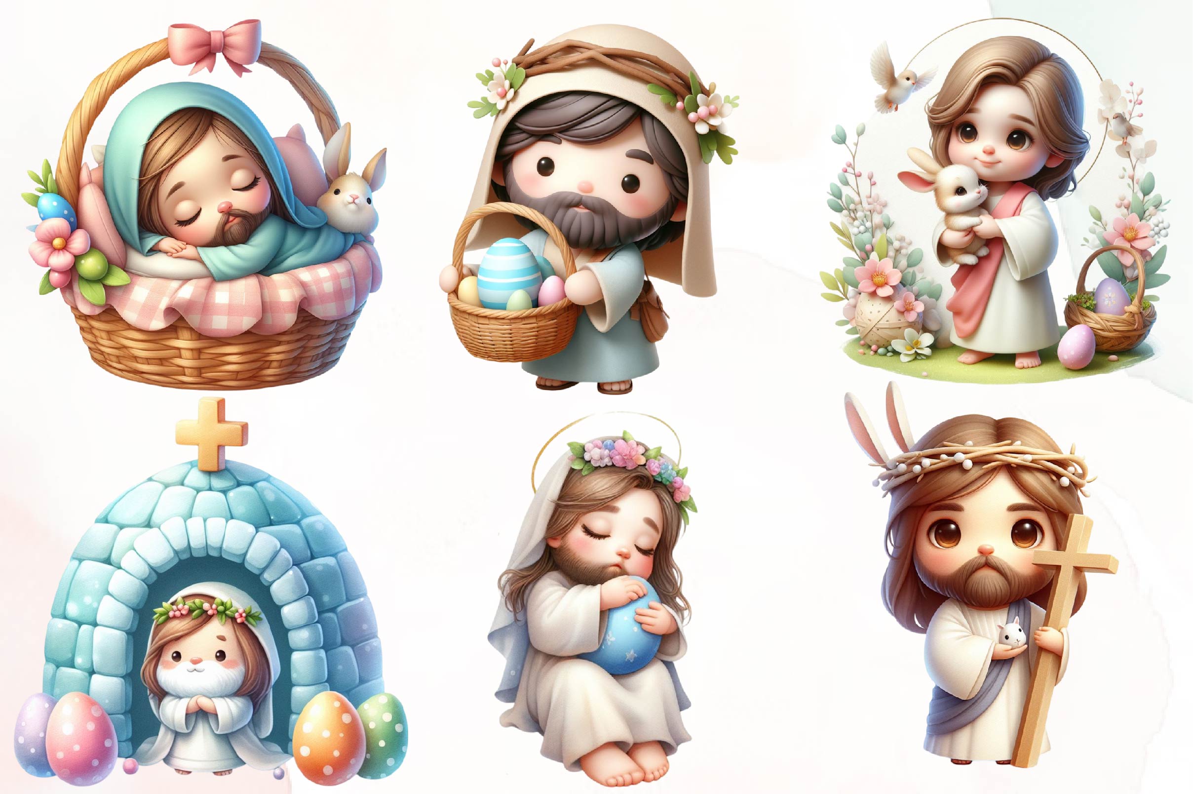 Cute Easter Jesus Clipart Bundle
