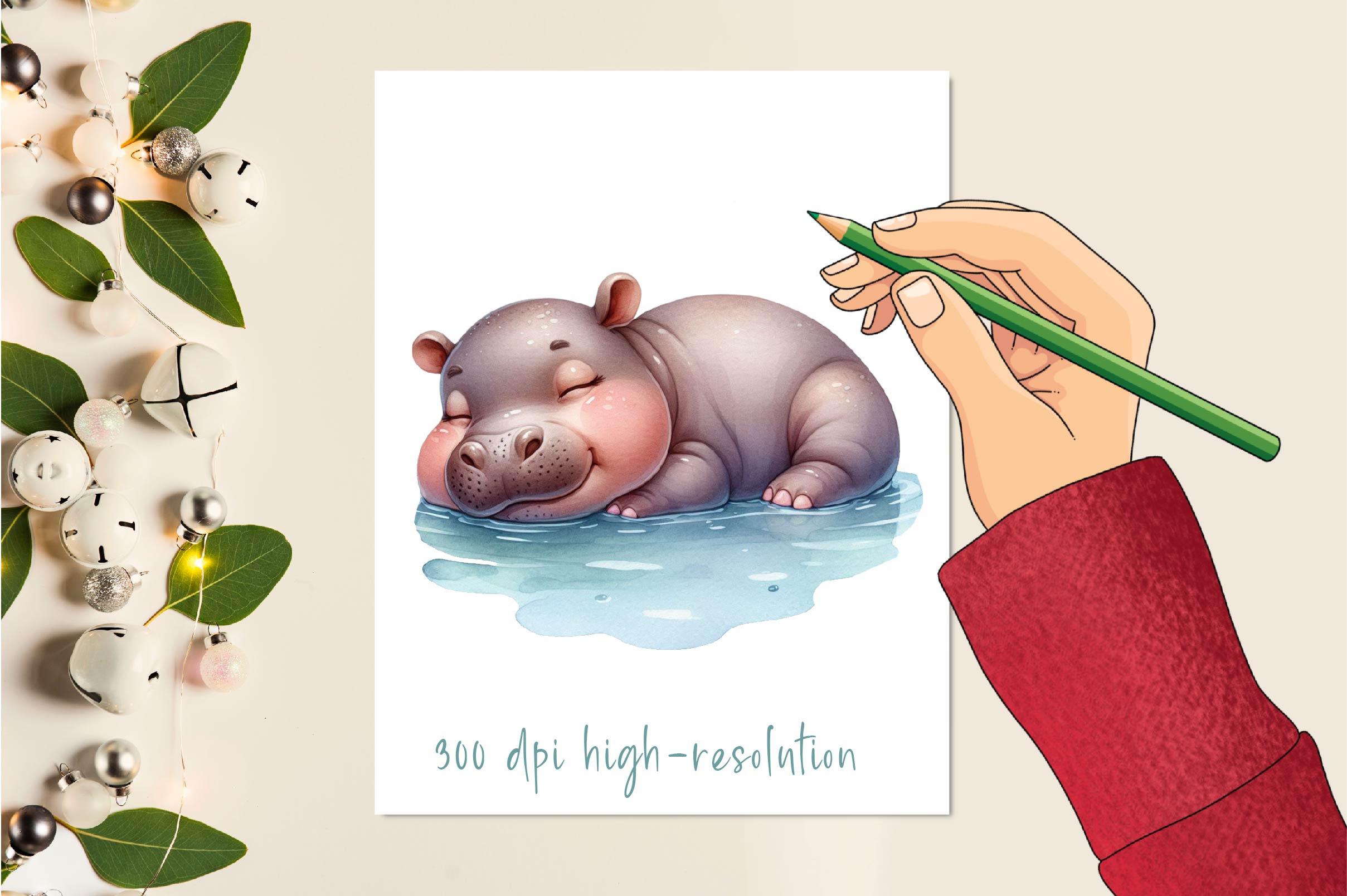 Sleeping Baby Hippo Clipart Bundle