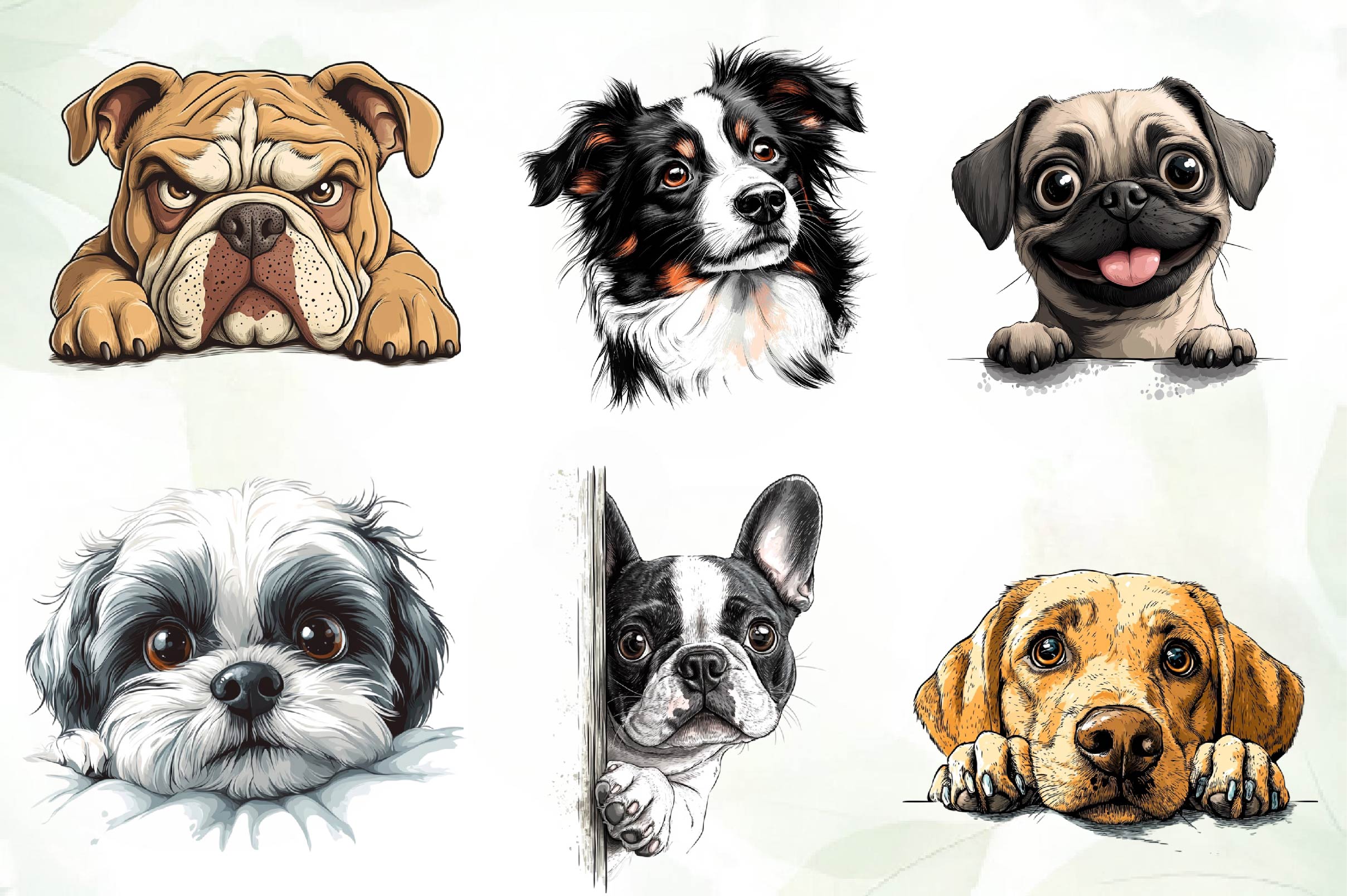 Peeking Around Corner Dog Clipart Bundle