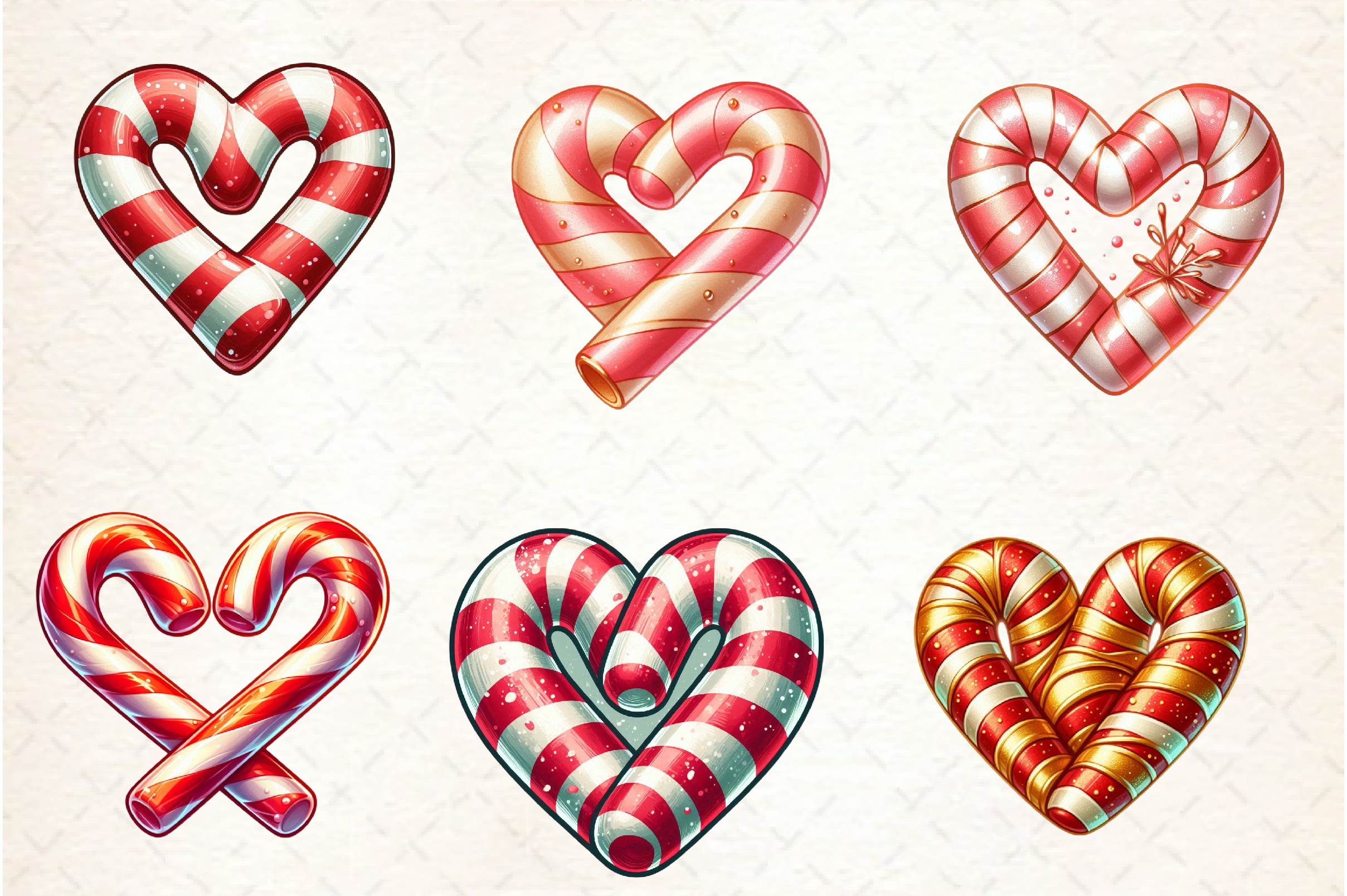Christmas Candy Cane Heart Clipart Bundle