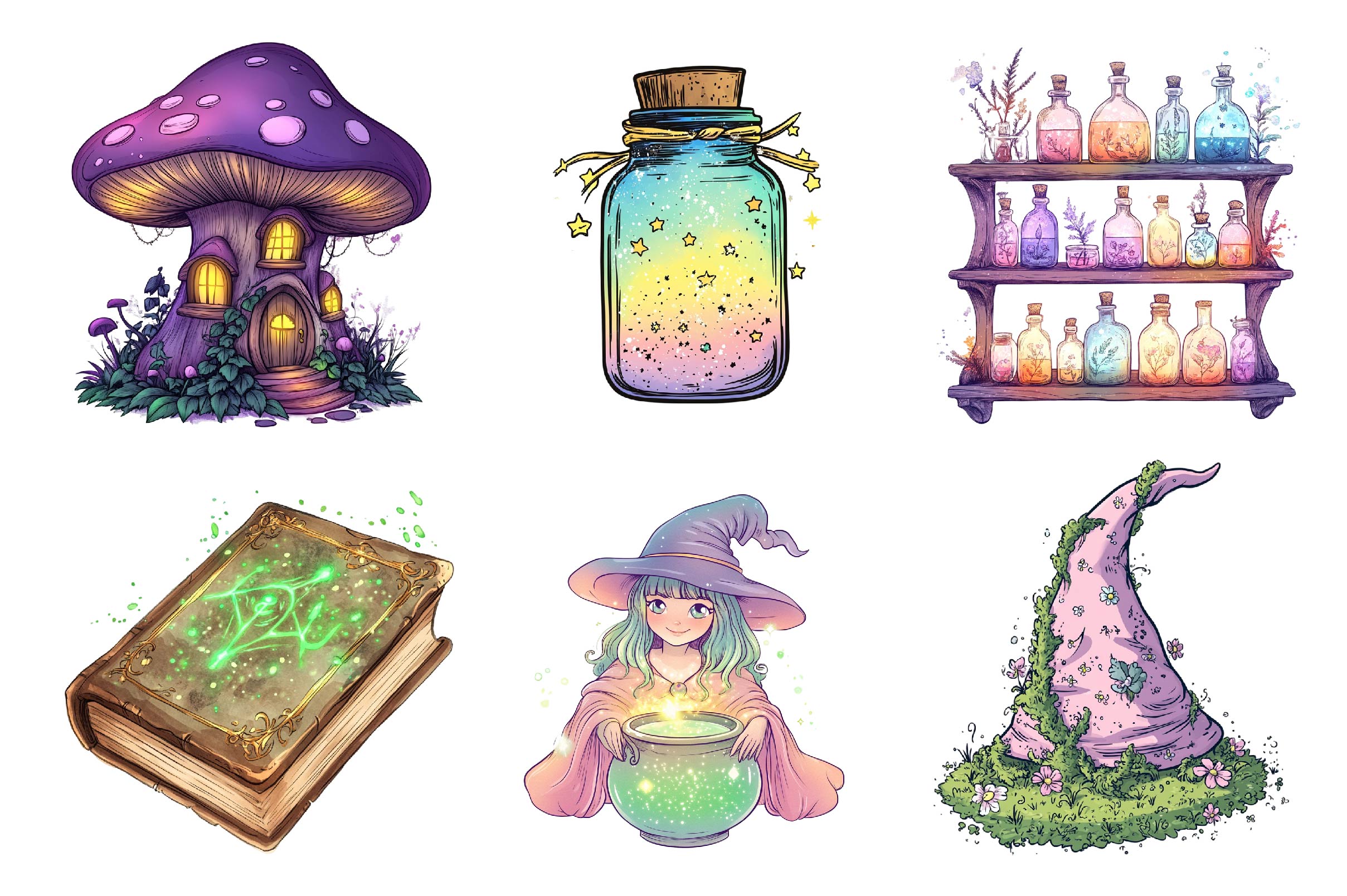 Magical Garden Purple Fairies Clipart Bundle