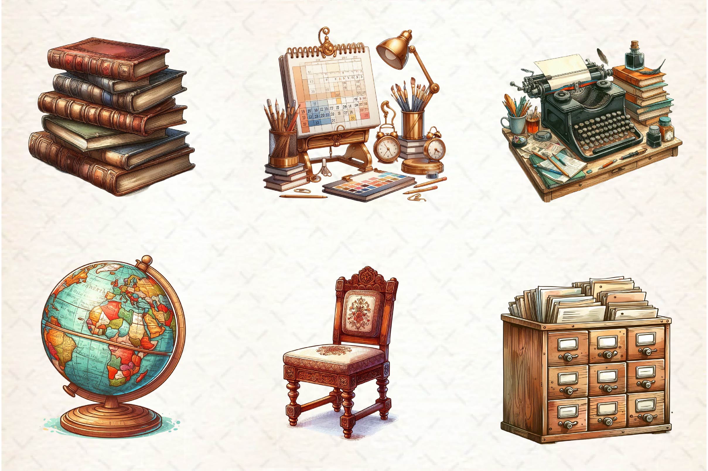 Antique Cozy Office Clipart Bundle