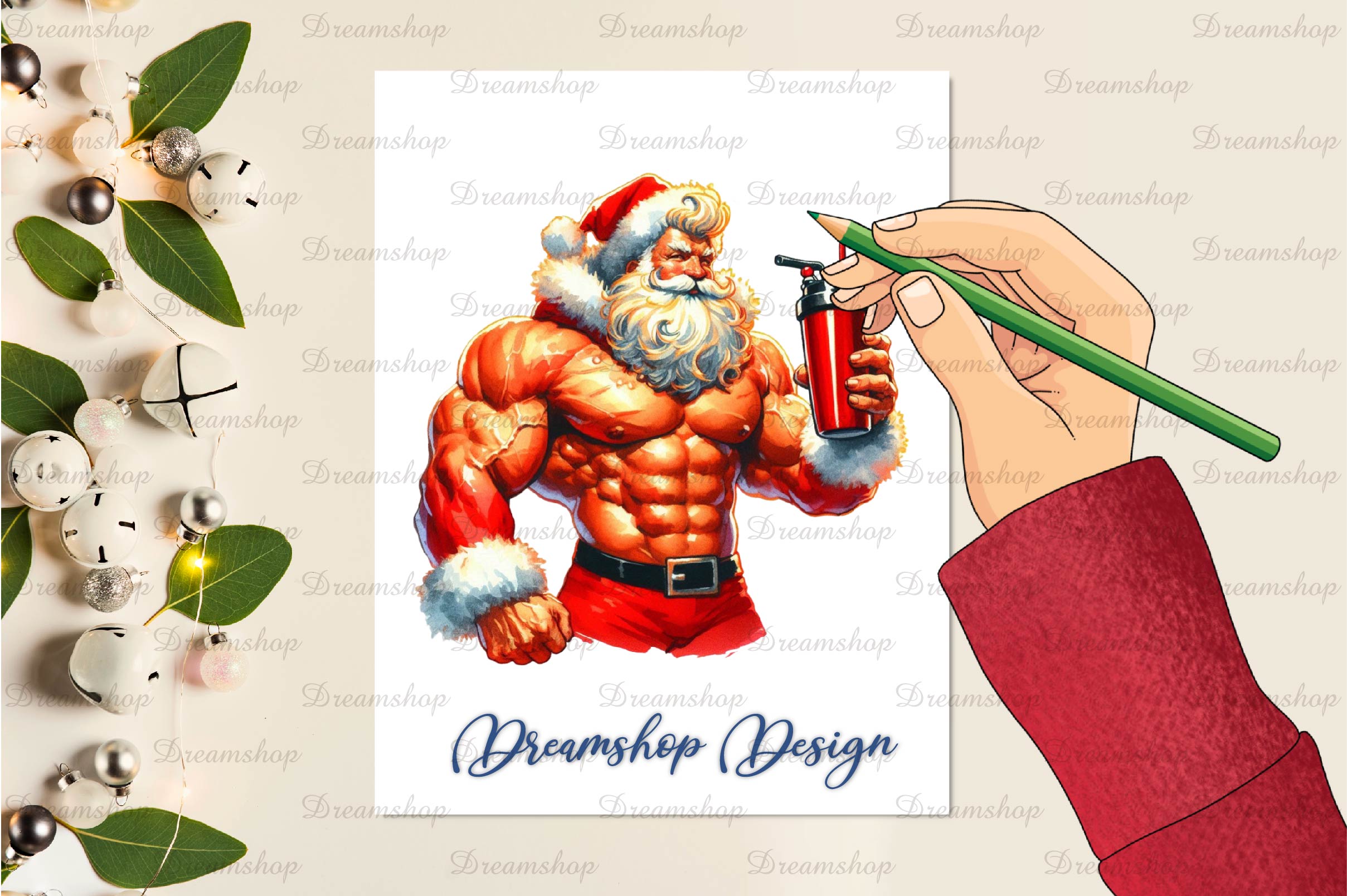 Body Builder Claus Santa Clipart Bundle